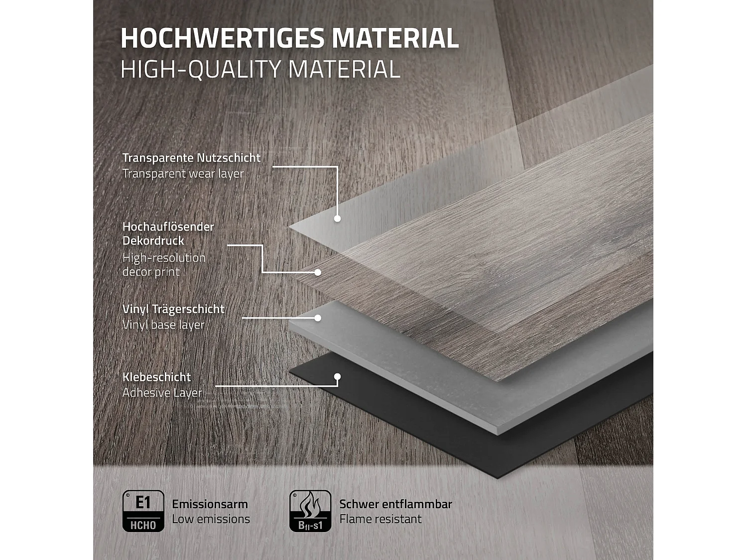 Revêtement de sol autocollant en PVC vinyle 6,69m²/48 planches 91,5 cm x 15,3 cm gris aspect de pin antidérapant résistant à l'eau l'abrasion