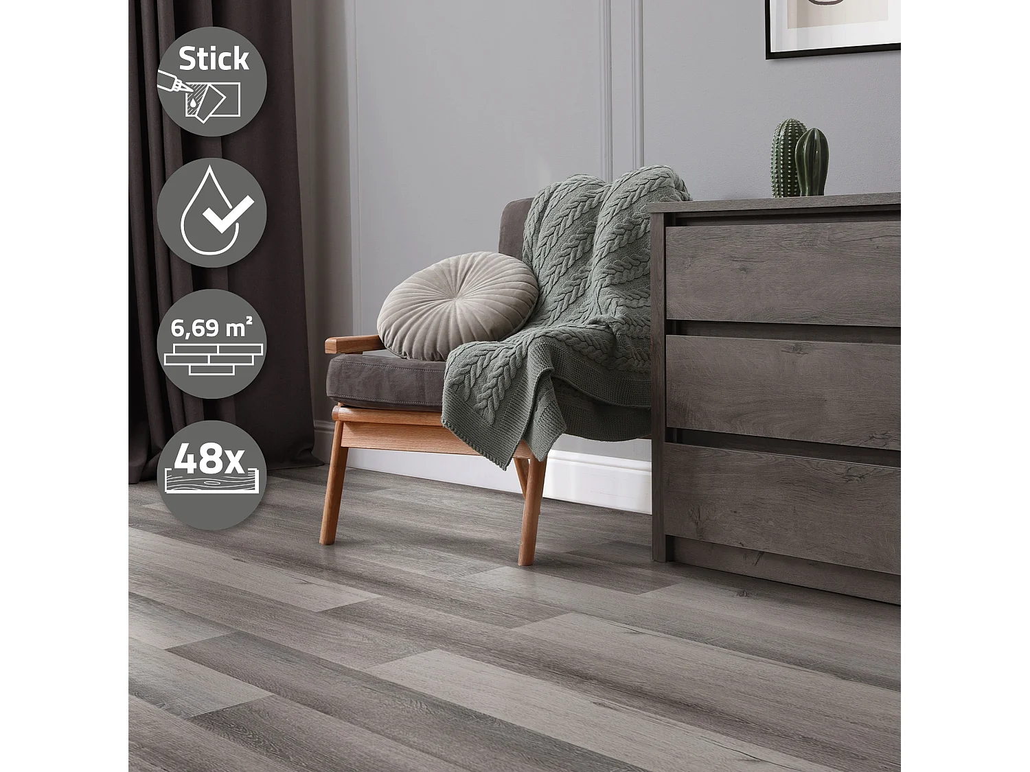 Pavimento in PVC 91,5x15,3 cm 6,69 m² grigio 48 listoni 2 mm pavimenti autoadesivi con aspetto legno di pino copripavimento impermeabile ML-Design