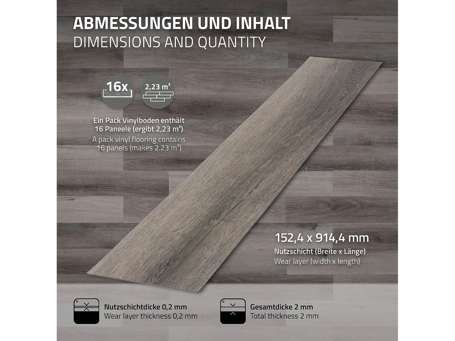 Pavimento in PVC 91,5x15,3 cm 6,69 m² grigio 48 listoni 2 mm pavimenti autoadesivi con aspetto legno di pino copripavimento impermeabile ML-Design