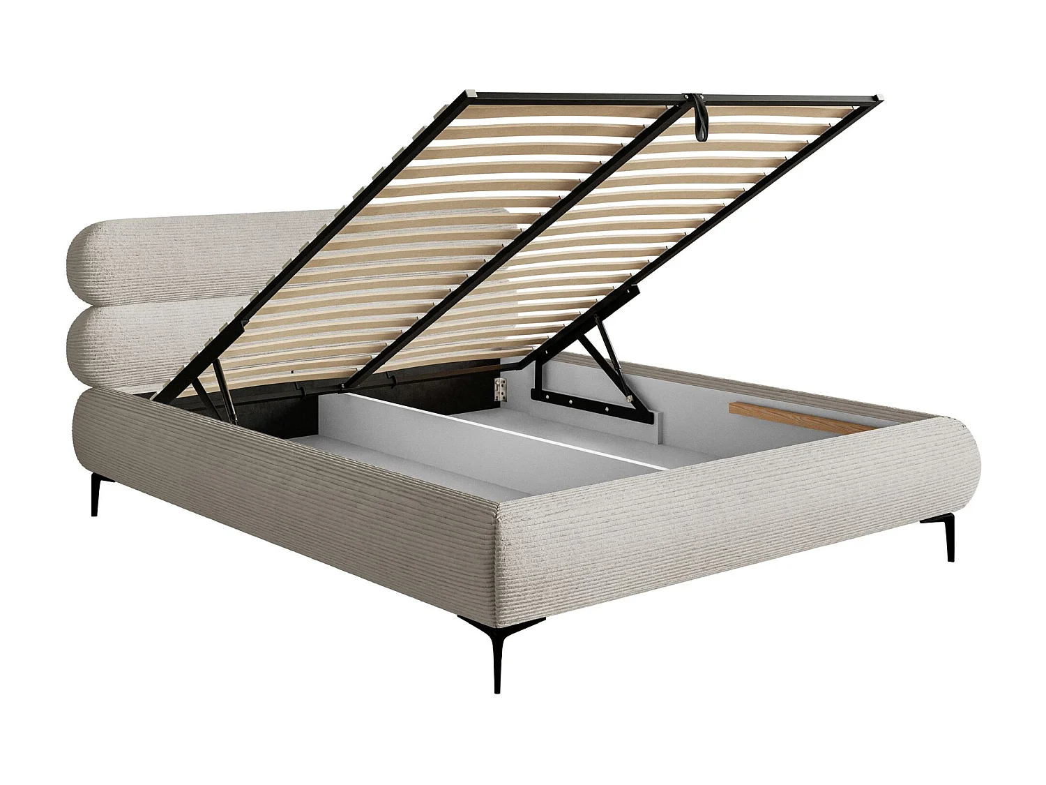 Lit tapissé 140x200 – rangement – velours côtelé – greige – ROULE CORD