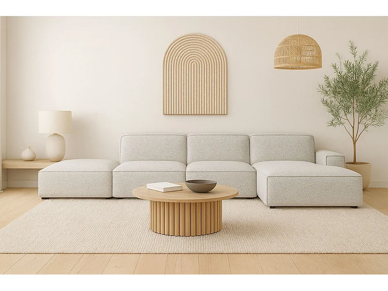 Ecksofa L-Form + Hocker Cursal, Stoff Artico, Nata, Rechts
