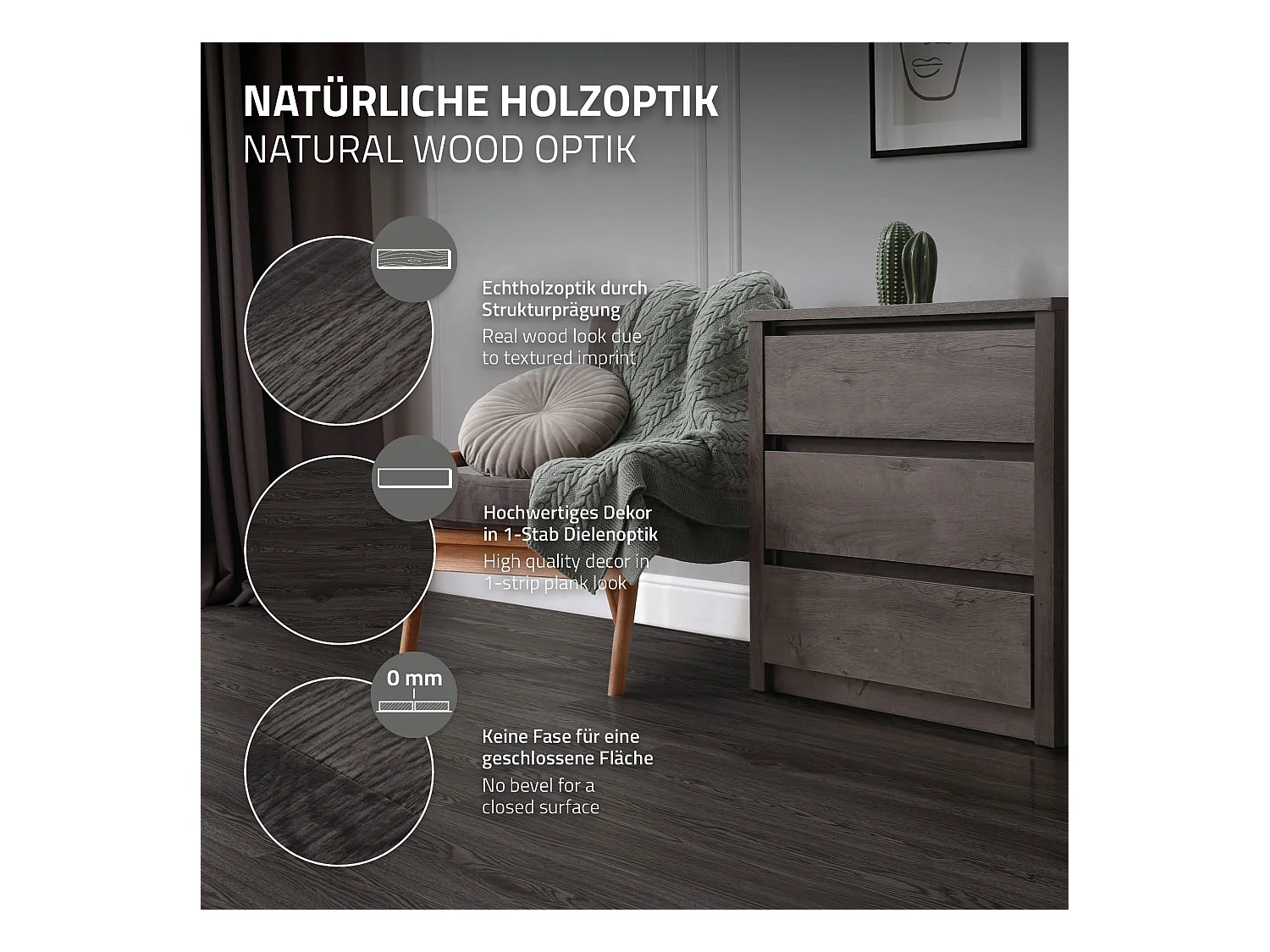 ML-Design Suelo vinílico de PVC 8,92m² color roble gris oscuro planchas sistema autoadhesivo 91,5x15,3cm láminas grosor 2 mm efecto madera