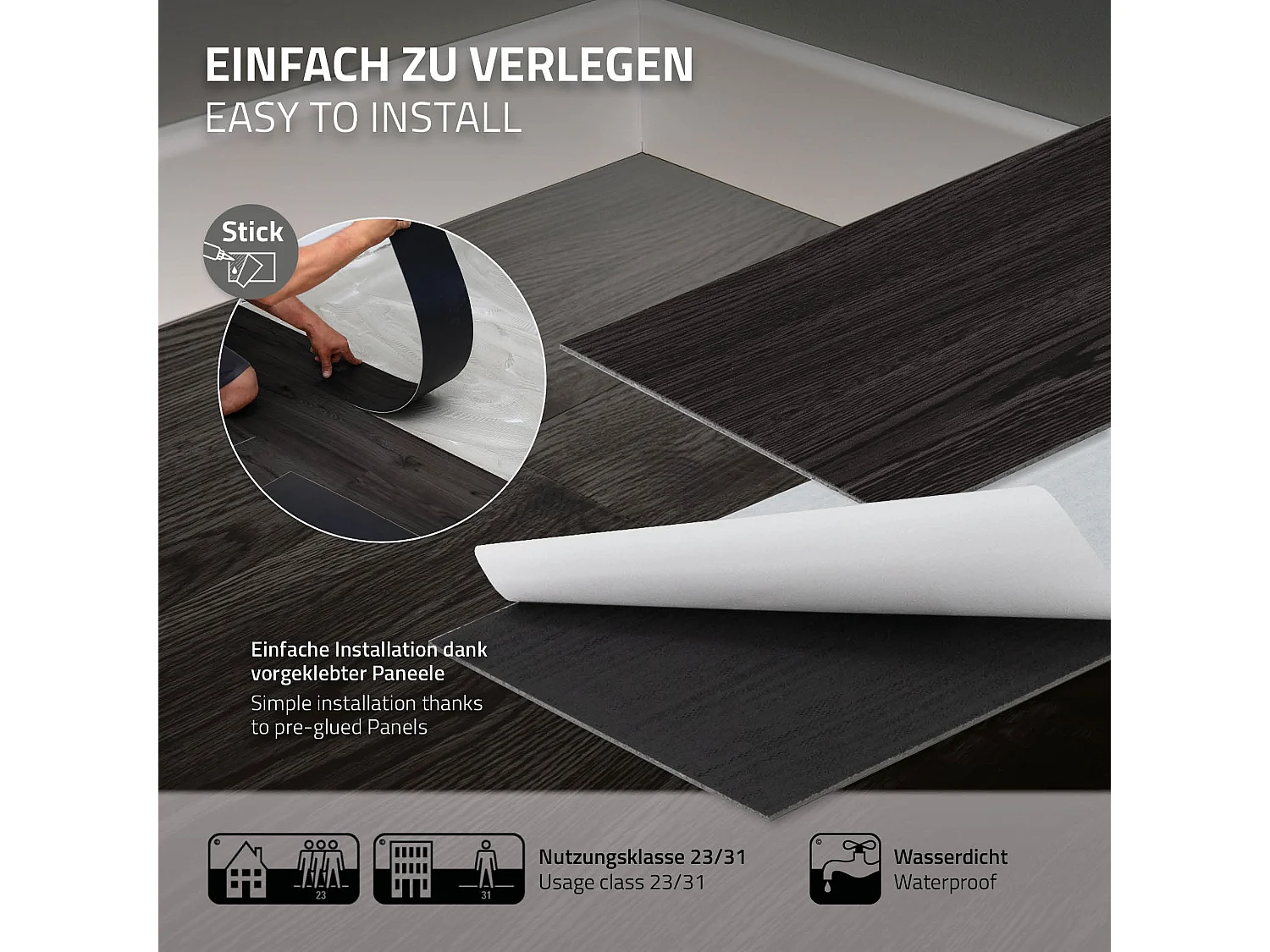 Pavimento in PVC 91,5x15,3 cm 8,92m² grigio scuro 64 listoni 2 mm pavimenti autoadesivi aspetto legno di rovere copripavimento impermeabile ML-Design