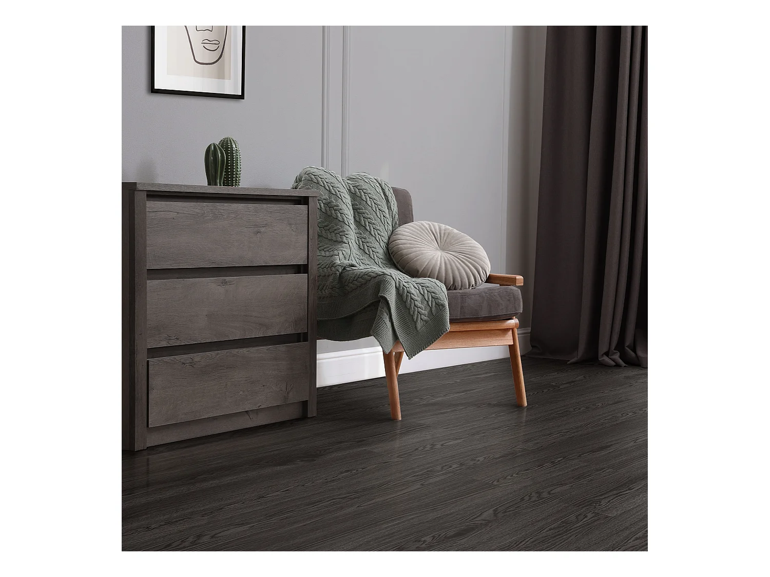 ML-Design Suelo vinílico de PVC 11,15m² color roble gris oscuro planchas sistema autoadhesivo 91,5x15,3cm láminas grosor 2 mm efecto madera