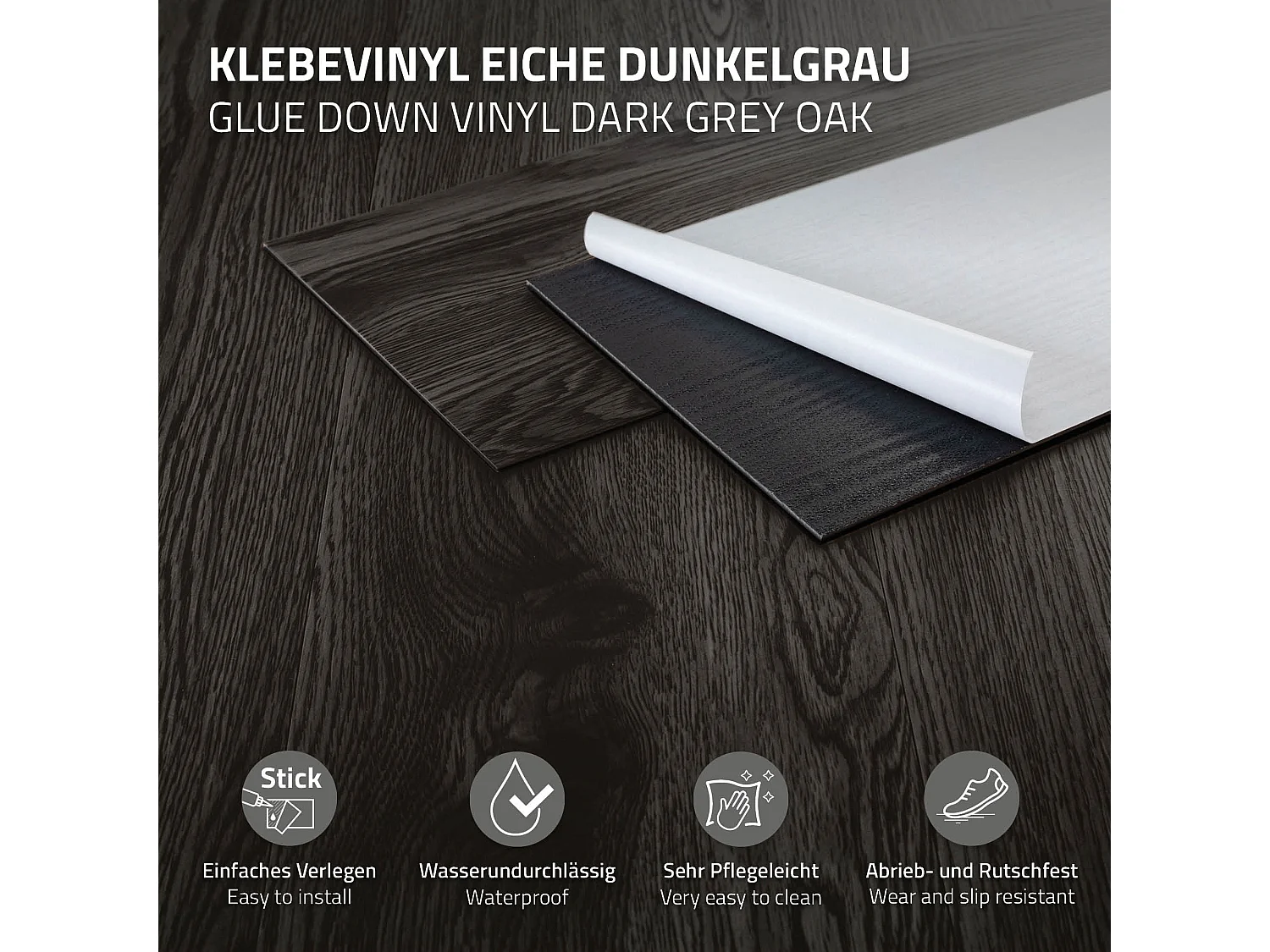 Pavimento in PVC 91,5x15,3 cm 11,15m² grigio scuro 80 listoni 2 mm pavimenti autoadesivi aspetto legno di rovere copripavimento impermeabile ML-Design