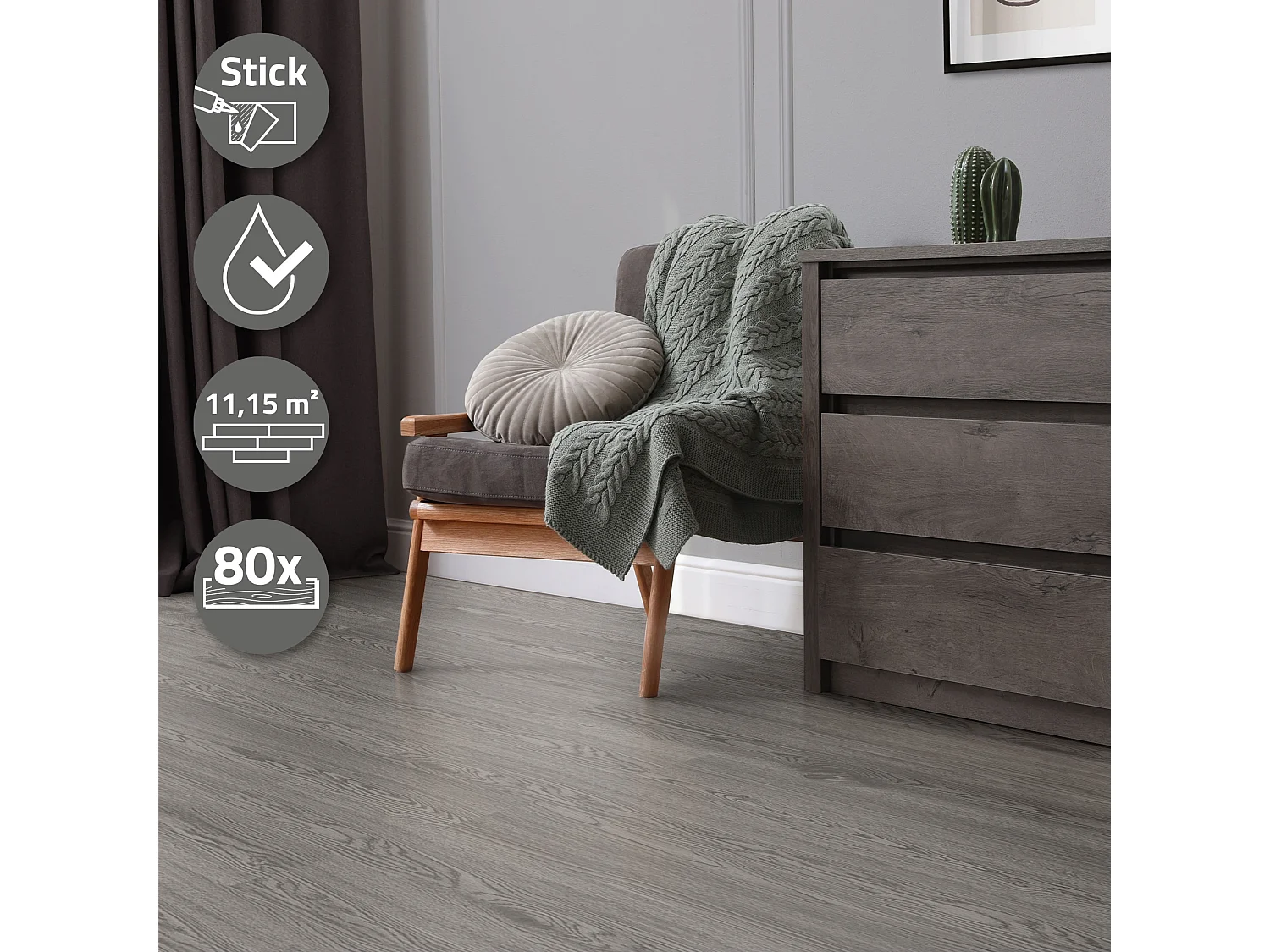 Pavimento in PVC 91,5x15,3cm 11,15 m² rovere grigio 80 pezzi vinile laminati pavimenti autoadesivi effetto legno copripavimento impermeabile ML-Design