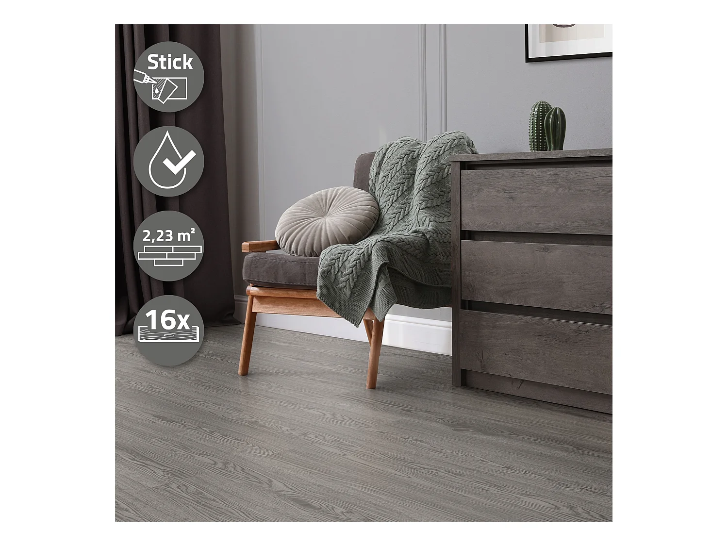 ML-Design Suelo vinílico de PVC 2,23m² color roble gris 16x planchas autoadhesivas 91,5x15,3cm láminas grosor 2 mm efecto madera antideslizante