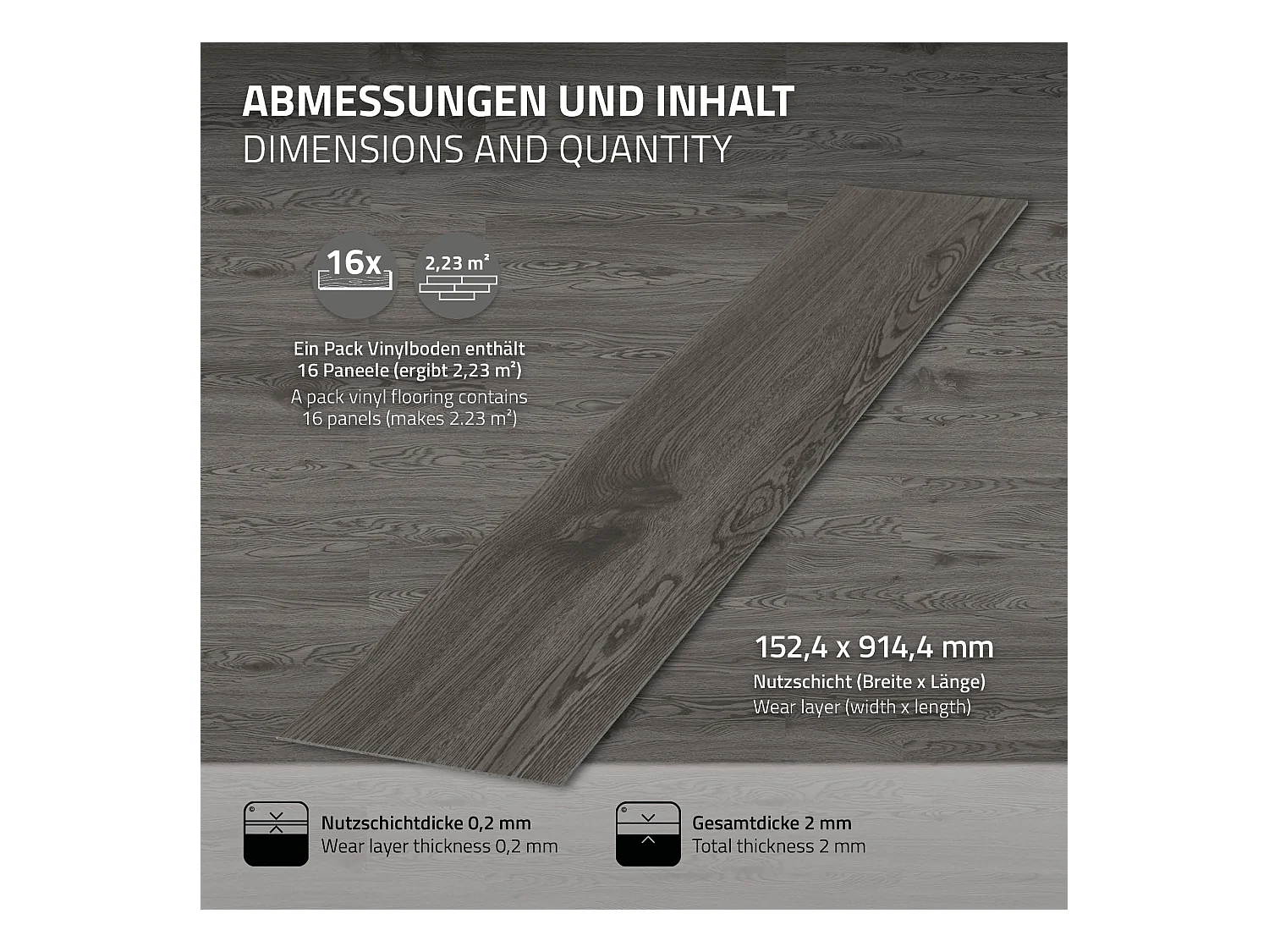 ML-Design Suelo vinílico de PVC 2,23m² color roble gris 16x planchas autoadhesivas 91,5x15,3cm láminas grosor 2 mm efecto madera antideslizante