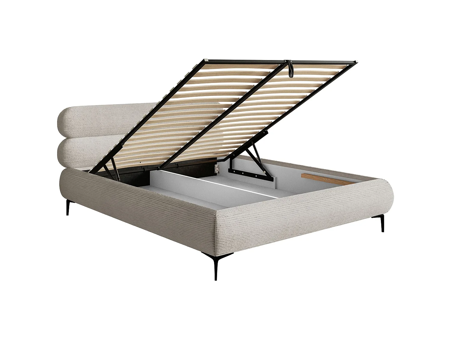 Lit tapissé 180x200 – rangement – velours côtelé – greige – ROULE CORD