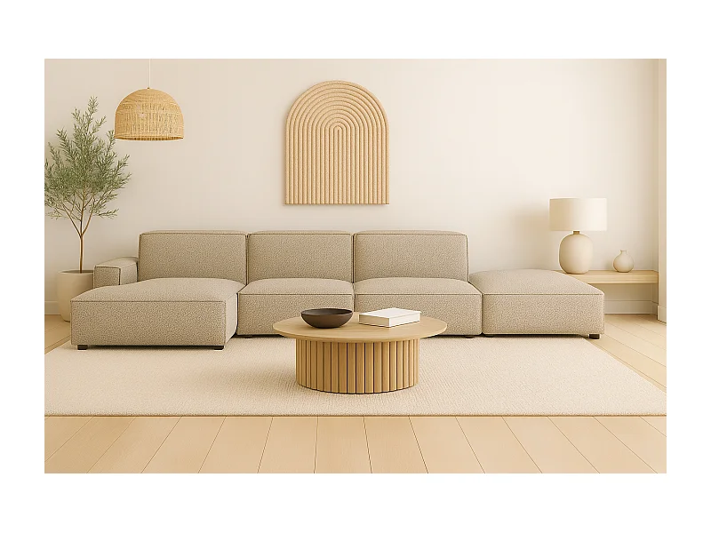 Ecksofa L-Form + Hocker Cursal, Stoff Artico, Beige, Links