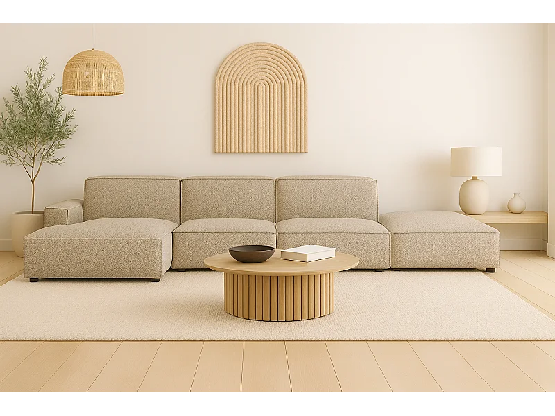 Ecksofa L-Form + Hocker Cursal, Stoff Artico, Beige, Links