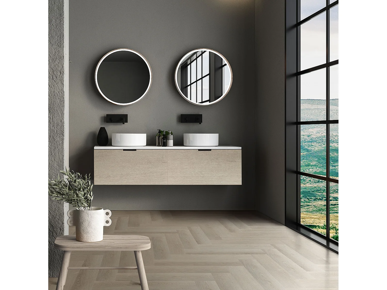 Pavimento in PVC Deluxe 61x12,8cm 7,8m² a click rovere chiaro a spina di pesce 100 listoni in vinile rivestimento aspetto legno impermeabile ML-Design