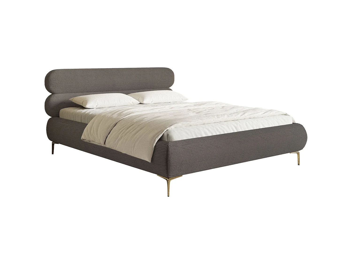 Lit tapissé 160x200 – rangement – velours côtelé – gris – ROULE CORD