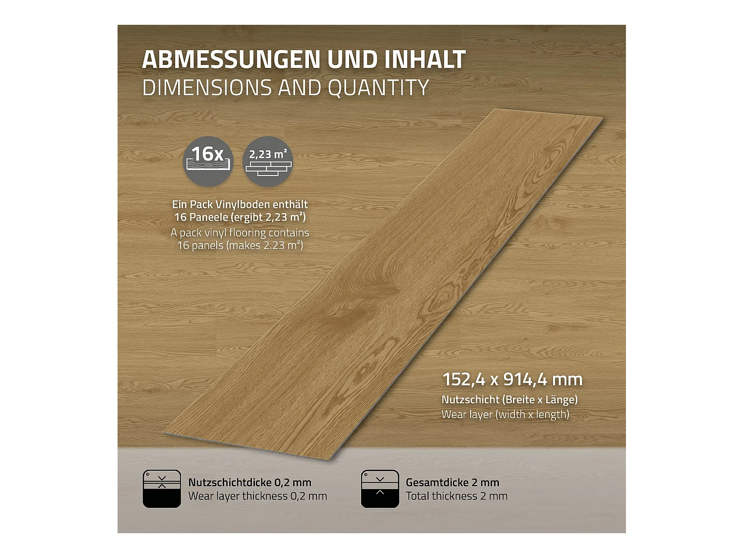 ML-Design Suelo vinílico de PVC 2,23m² color roble natural 16x planchas autoadhesivas 91,5x15,3cm láminas grosor 2 mm efecto madera antideslizante