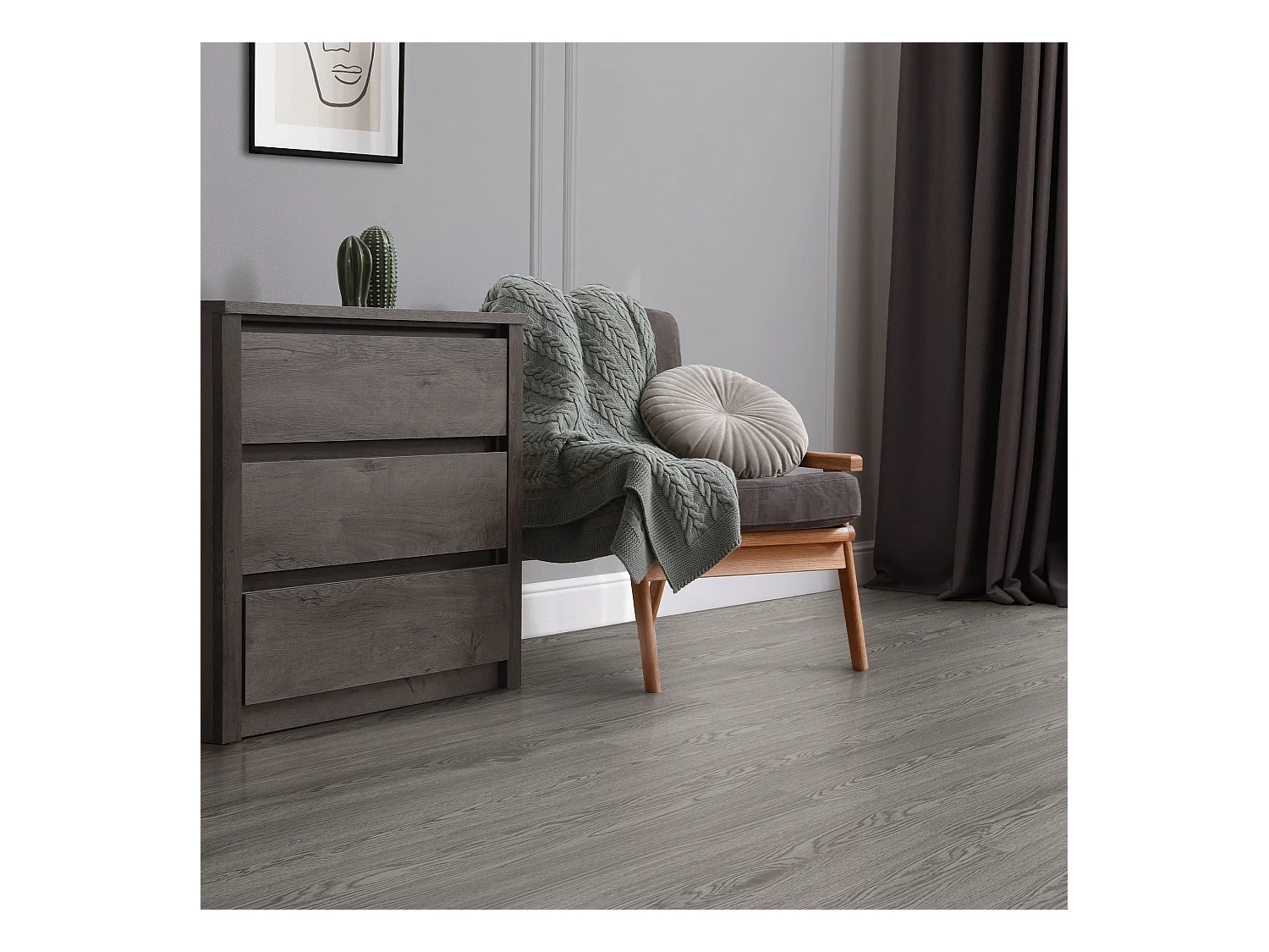 Revêtement de sol autocollant en PVC vinyle 4,46m²/32 planches 91,5 cm x 15,3 cm gris aspect chêne antidérapant résistant à l'eau et l'abrasion