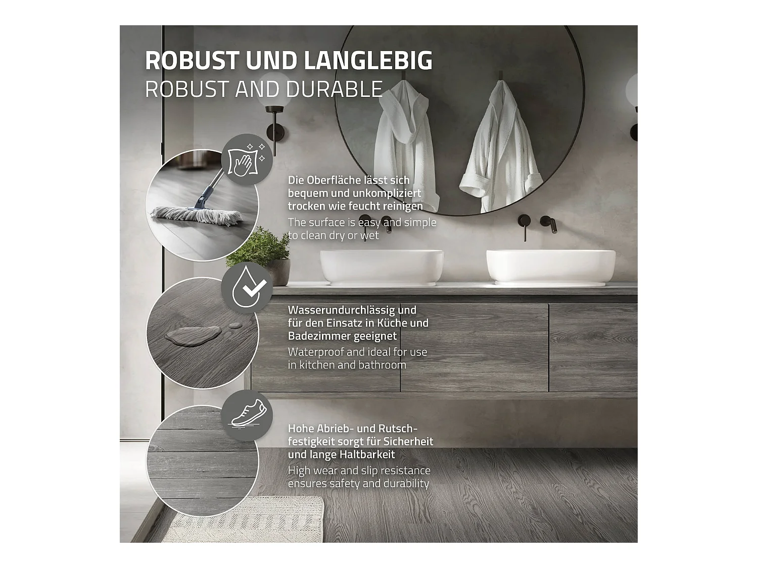 Revêtement de sol autocollant en PVC vinyle 4,46m²/32 planches 91,5 cm x 15,3 cm gris aspect chêne antidérapant résistant à l'eau et l'abrasion