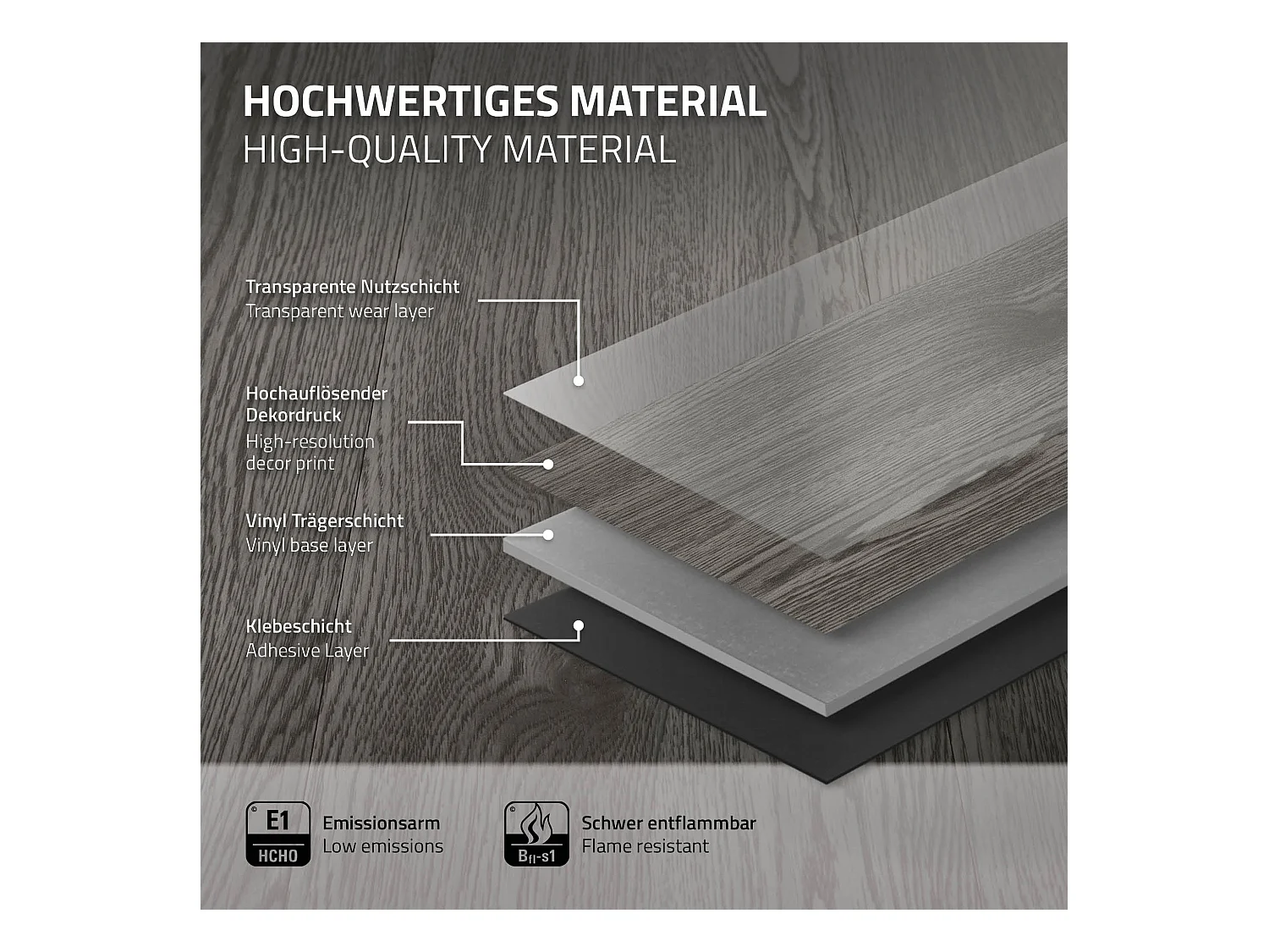 Revêtement de sol autocollant en PVC vinyle 4,46m²/32 planches 91,5 cm x 15,3 cm gris aspect chêne antidérapant résistant à l'eau et l'abrasion