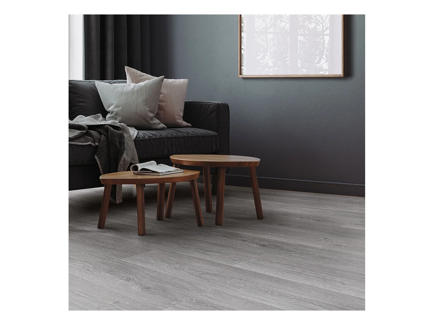 Revêtement de sol clipsable en vinyle 122cmx18cmx4,2mm 4,62m²/21 planches gris chêne windswell hickory imitation parquet pvc étanche classe charge 34