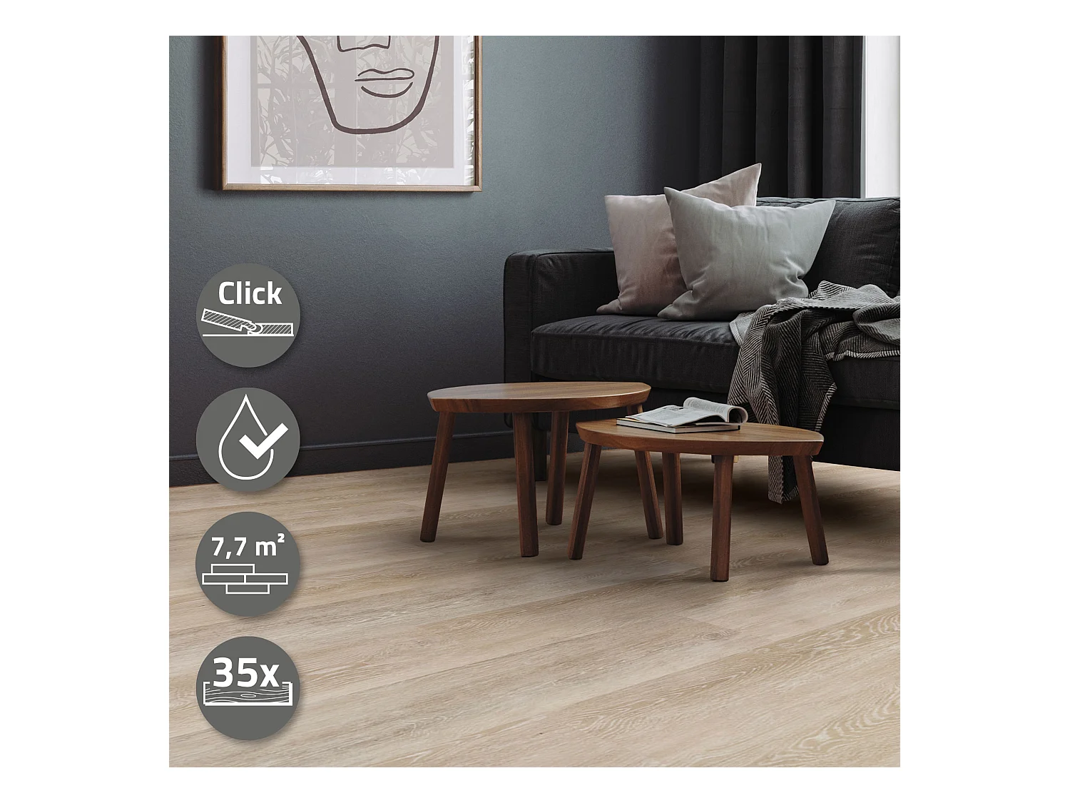 ML-Design Suelo vinílico de PVC 7,7m² color marrón afterglow 35x planchas sistema de click 122x18 cm láminas grosor 4,2mm efecto madera impermeable