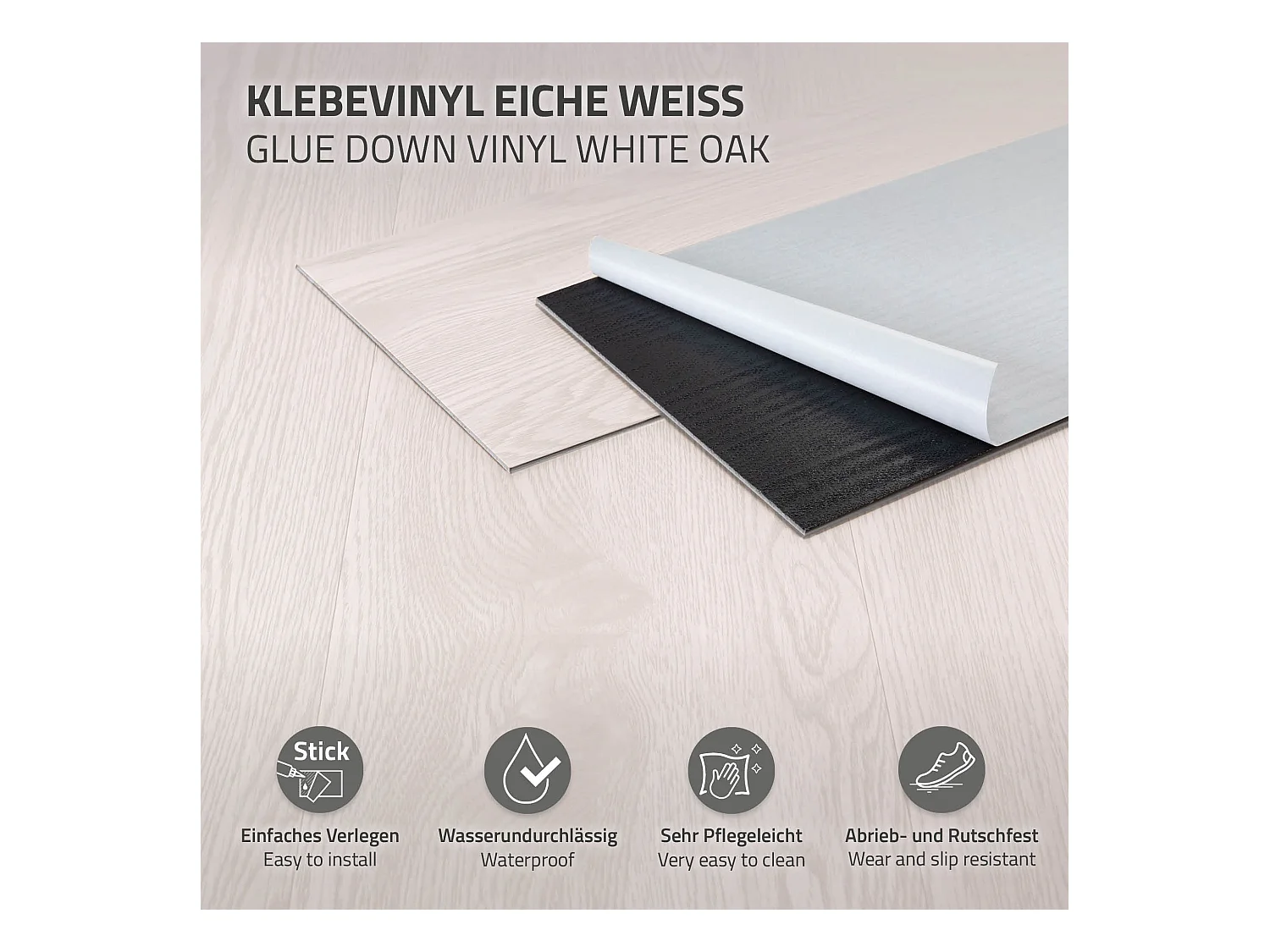 Revêtement de sol autocollant en PVC vinyle 4,46m²/32 planches 91,5 cm x 15,3 cm blanc aspect chêne antidérapant résistant à l'eau l'abrasion