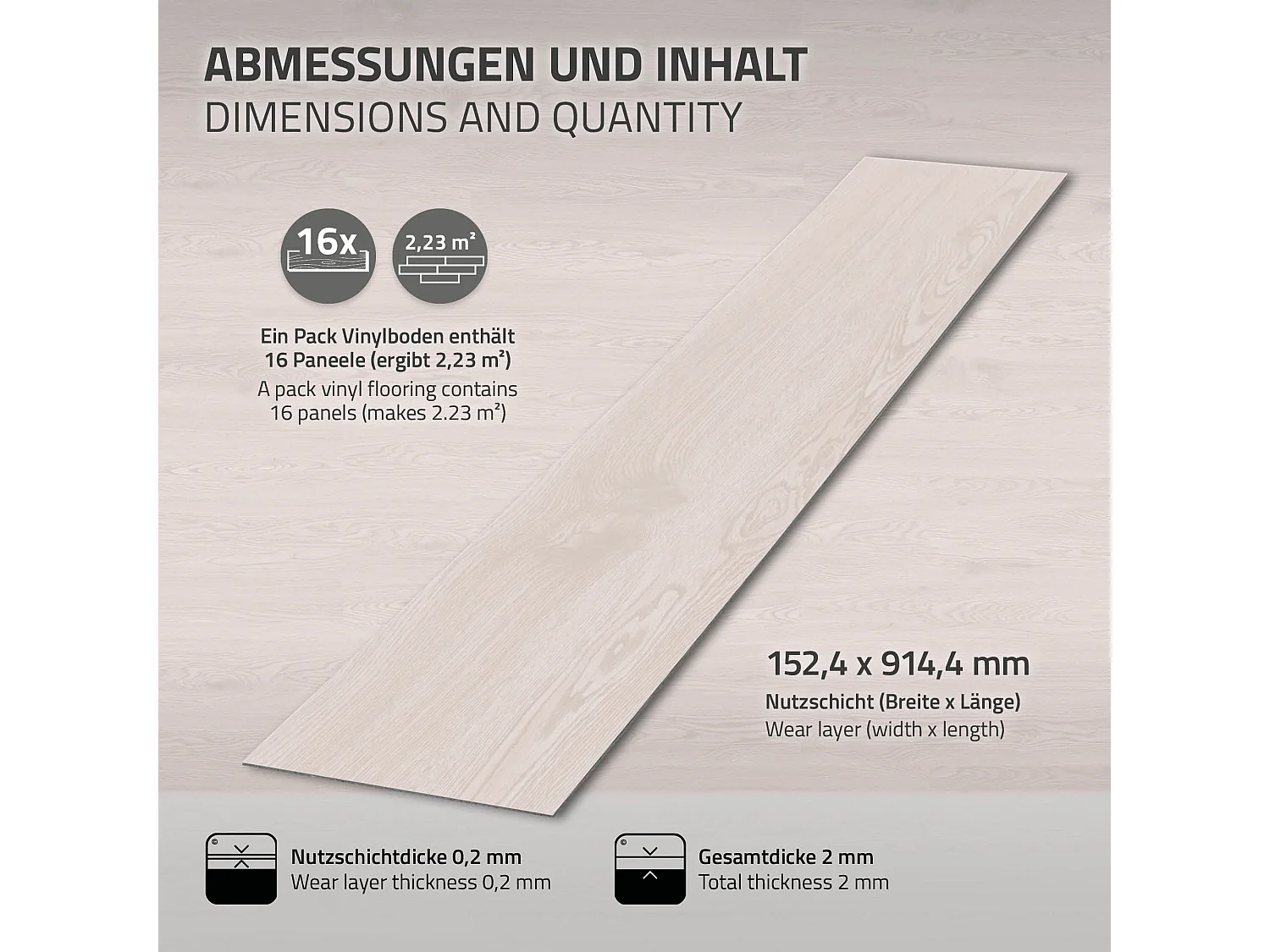 Revêtement de sol autocollant en PVC vinyle 4,46m²/32 planches 91,5 cm x 15,3 cm blanc aspect chêne antidérapant résistant à l'eau l'abrasion