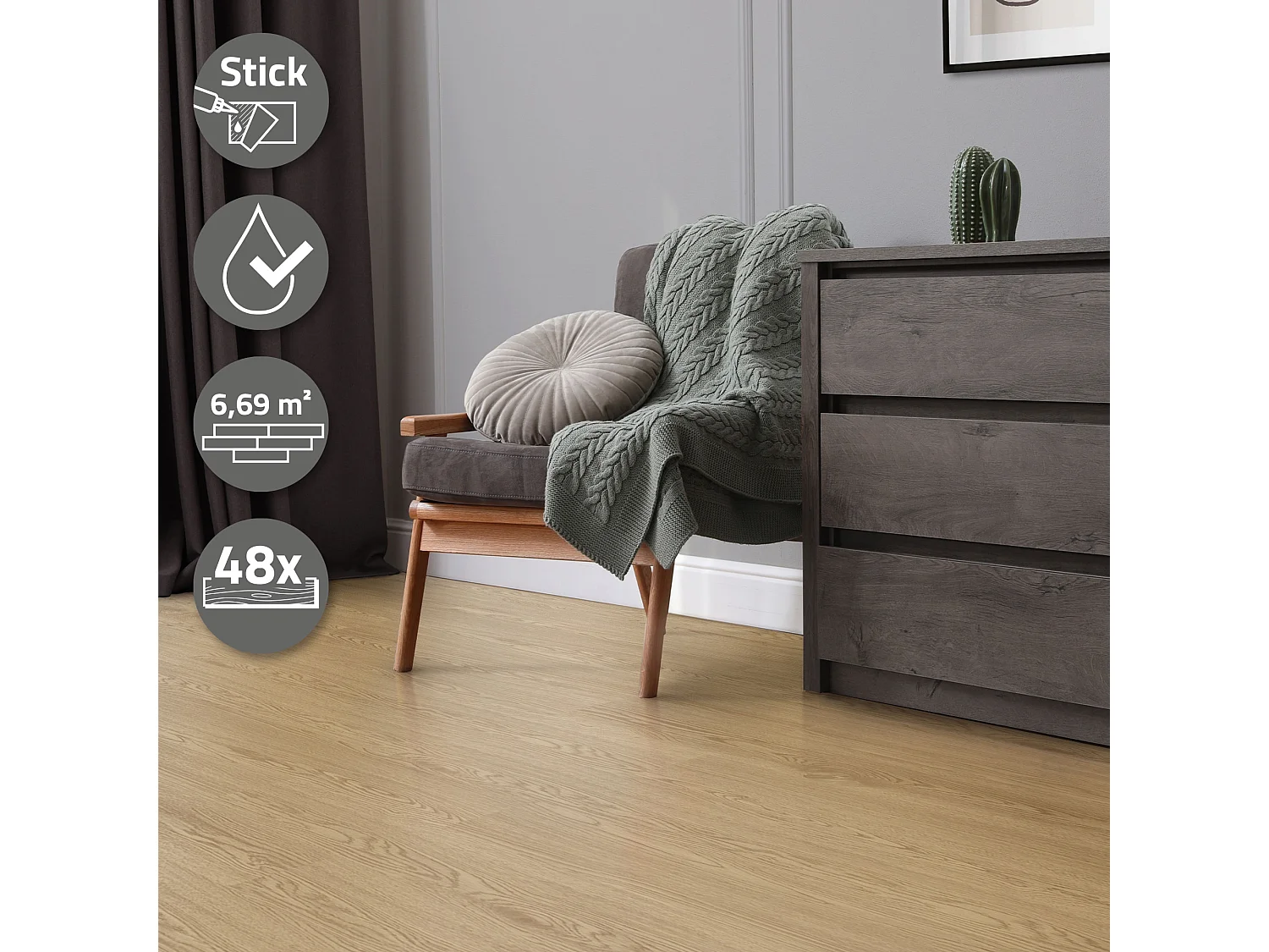 Pavimento in PVC 91,5x15,3 cm 6,69 m² rovere naturale 48 listoni 2 mm pavimenti autoadesivi con aspetto legno copripavimento impermeabile ML-Design