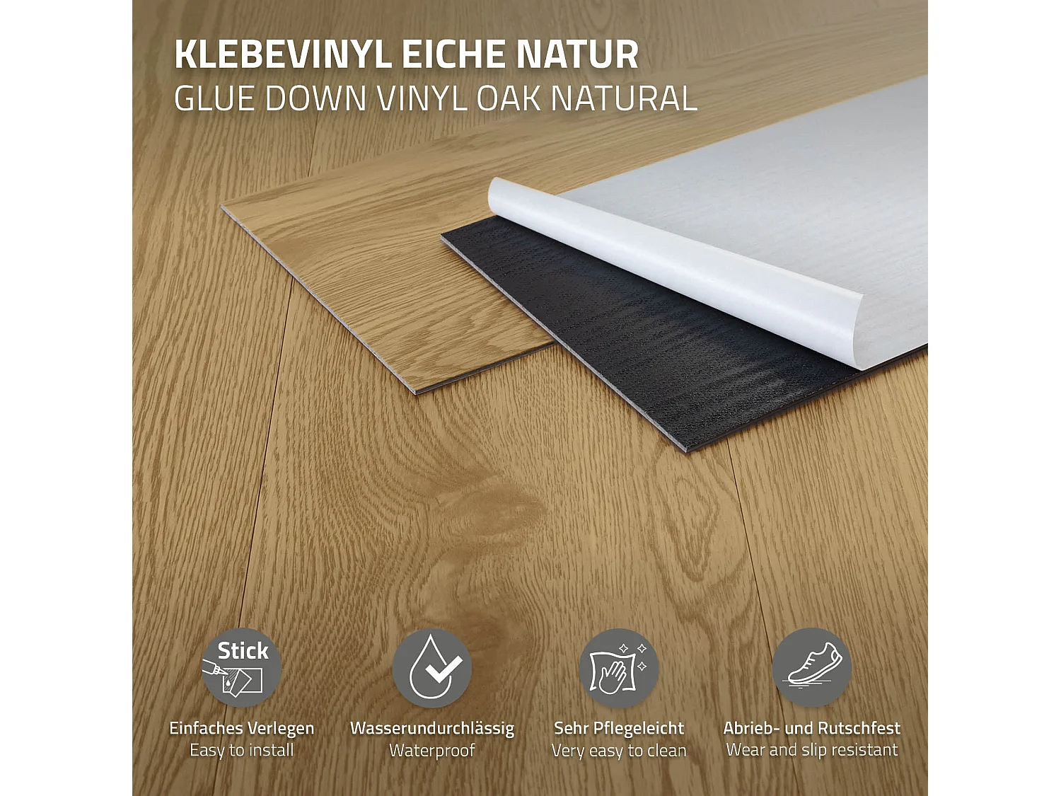 Pavimento in PVC 91,5x15,3 cm 6,69 m² rovere naturale 48 listoni 2 mm pavimenti autoadesivi con aspetto legno copripavimento impermeabile ML-Design