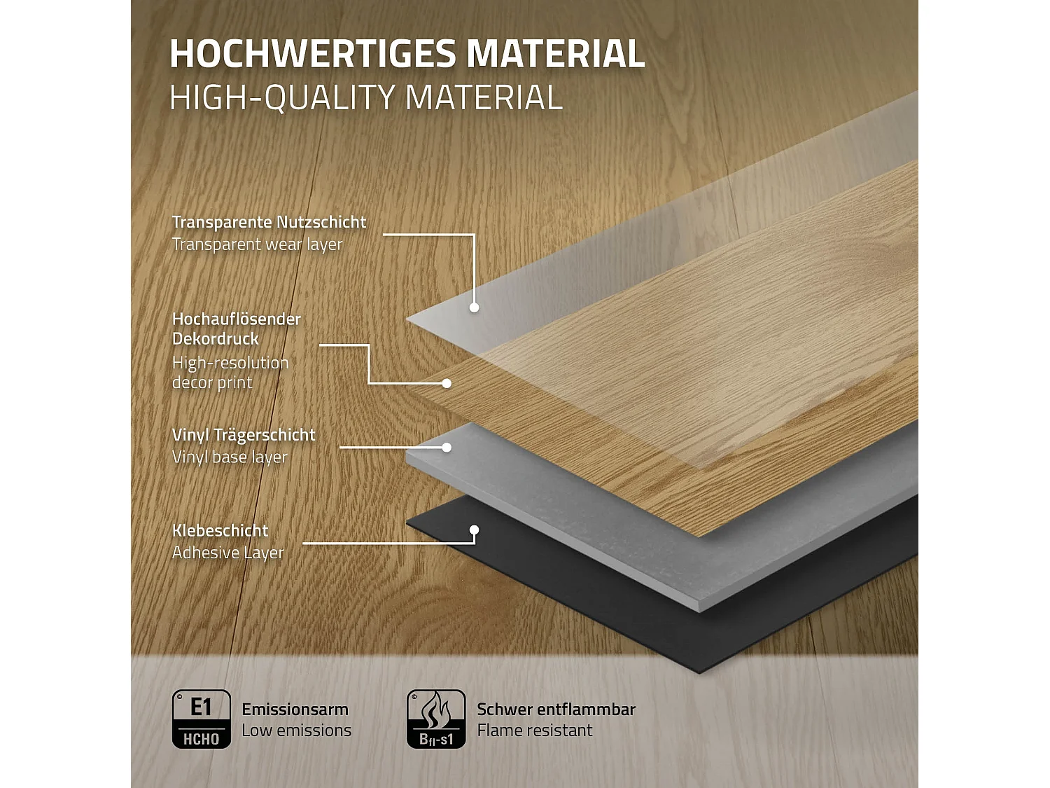 Pavimento in PVC 91,5x15,3 cm 6,69 m² rovere naturale 48 listoni 2 mm pavimenti autoadesivi con aspetto legno copripavimento impermeabile ML-Design