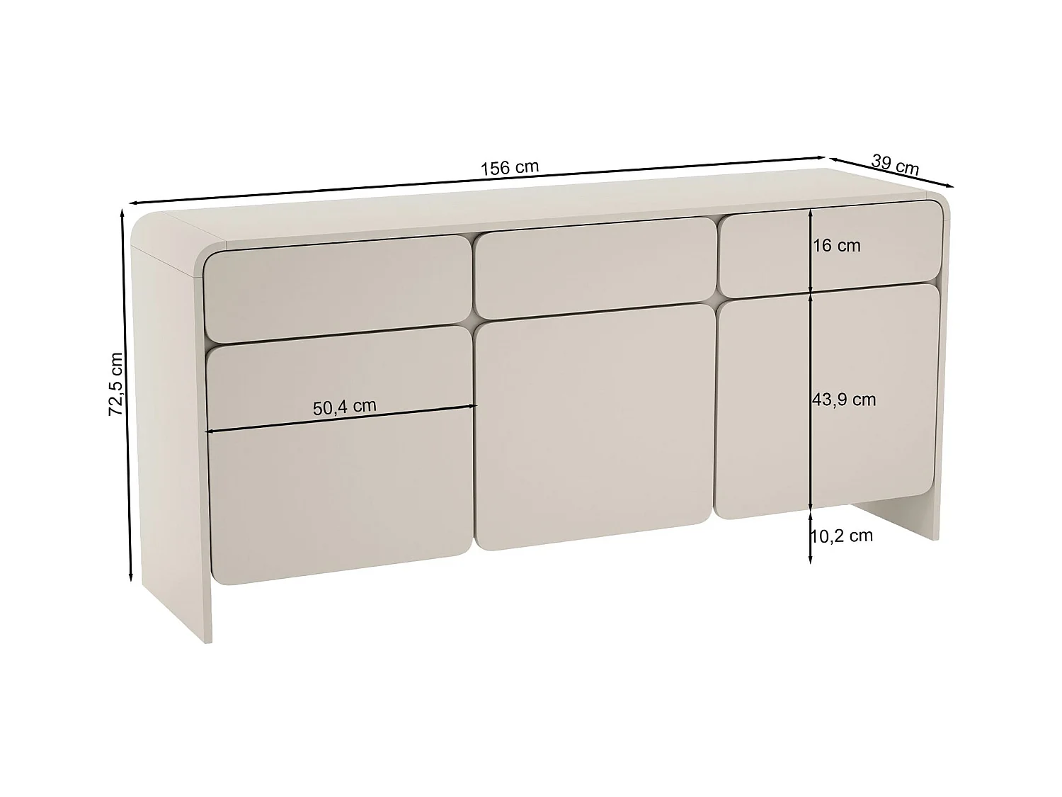 Sideboard 3-türig mit 3 Schubladen – Kaschmirgrau – 156 cm – LUMMO
