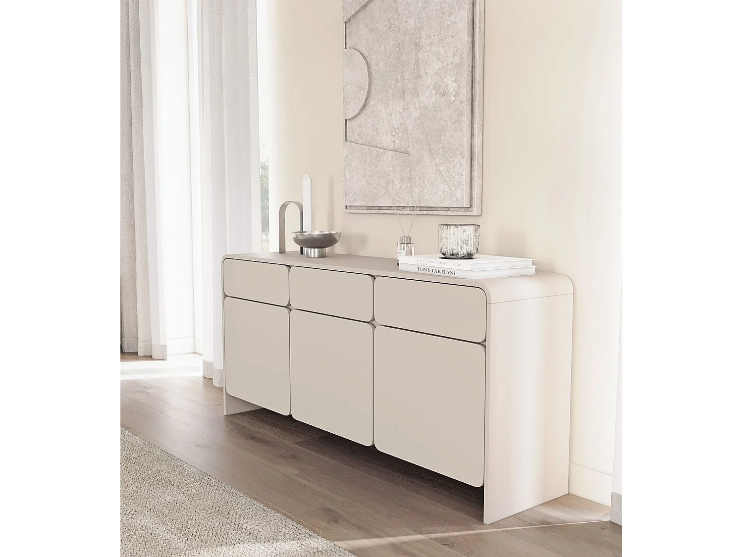 Buffet 3 portes et 3 tiroirs – gris cachemire – 156 cm – LUMMO