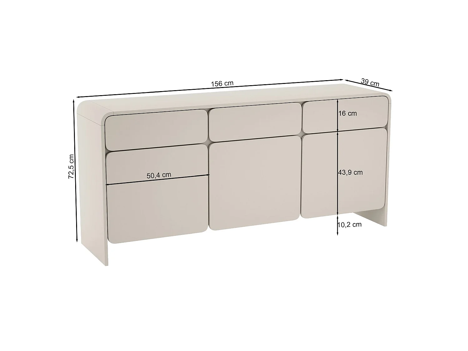Buffet 3 portes et 3 tiroirs – gris cachemire – 156 cm – LUMMO