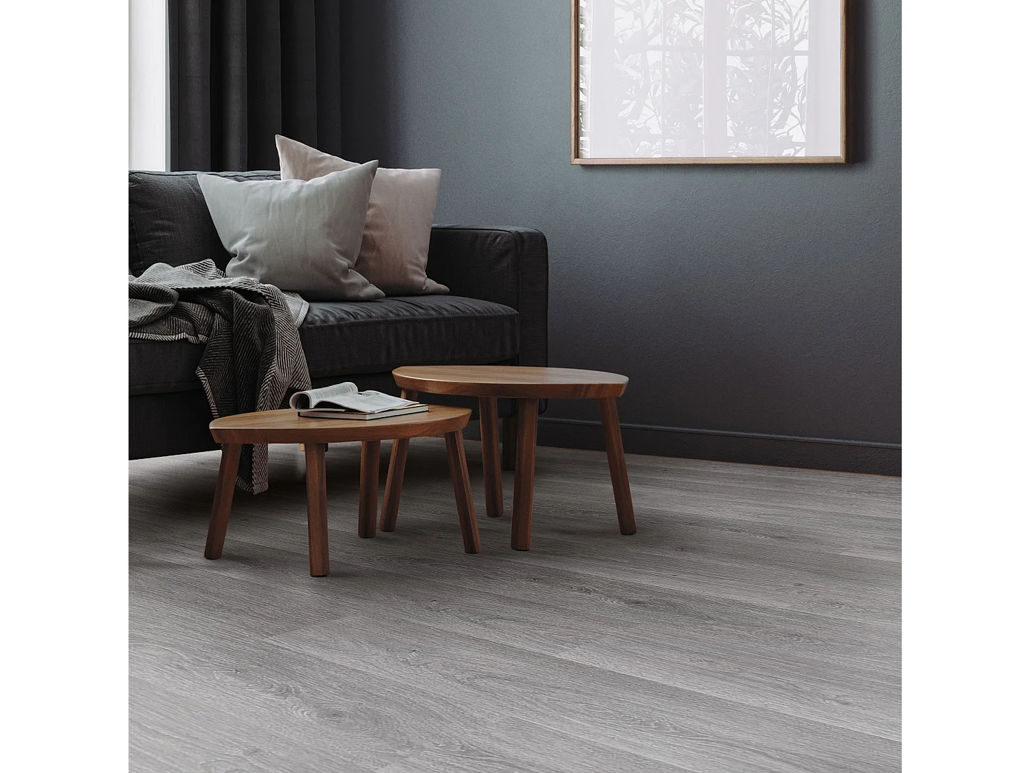 Pavimento in PVC Deluxe 122x18cm 6,16m² grigio 28 pz ad incastro vinile rivestimento aspetto legno antiscivolo copripavimento impermeabile ML-Design