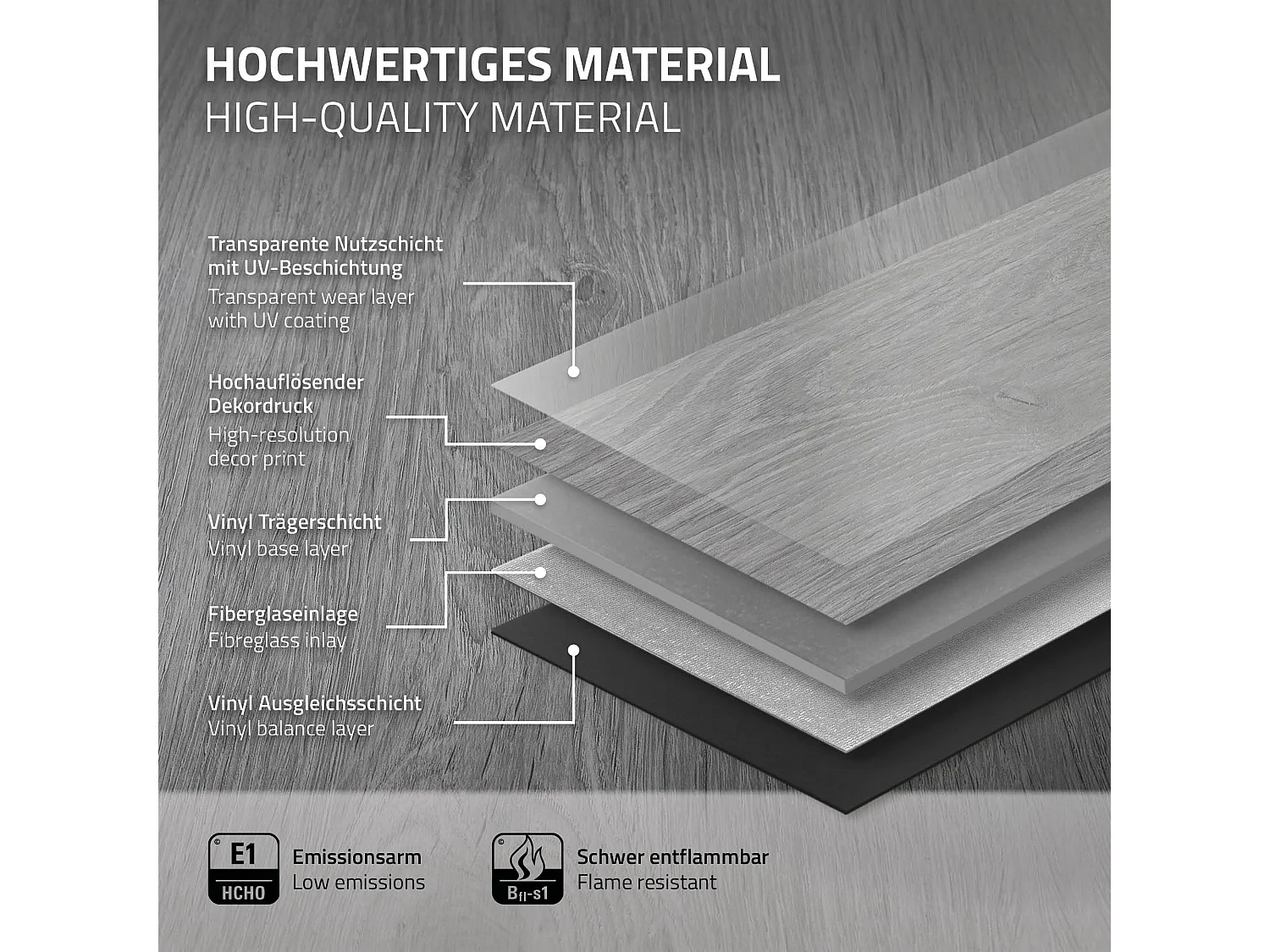 Pavimento in PVC Deluxe 122x18cm 6,16m² grigio 28 pz ad incastro vinile rivestimento aspetto legno antiscivolo copripavimento impermeabile ML-Design