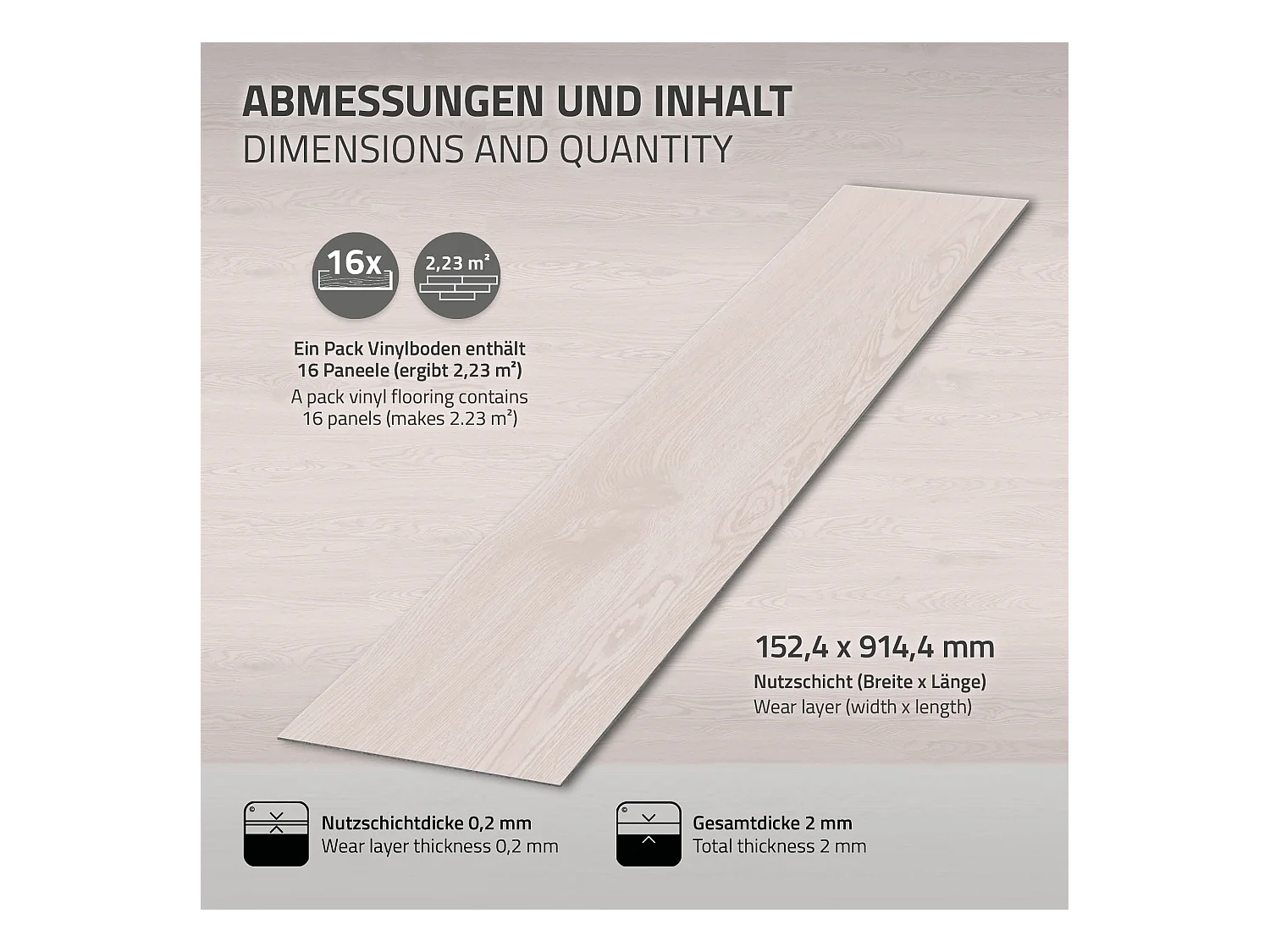 Revêtement de sol autocollant en PVC vinyle 11,15m²/80 planches 91,5 cm x 15,3 cm blanc aspect chêne antidérapant résistant à l'eau l'abrasion