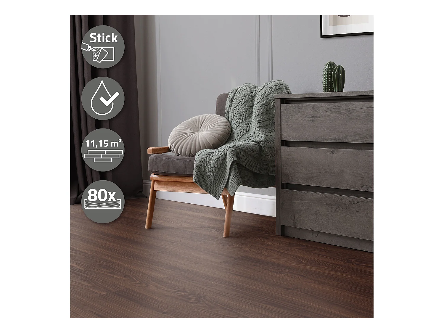 ML-Design Suelo vinílico de PVC 11,15m² color nogal marrón rojizo 80 plancha autoadhesivas 91,5x15,3cm láminas grosor 2mm efecto madera antideslizante