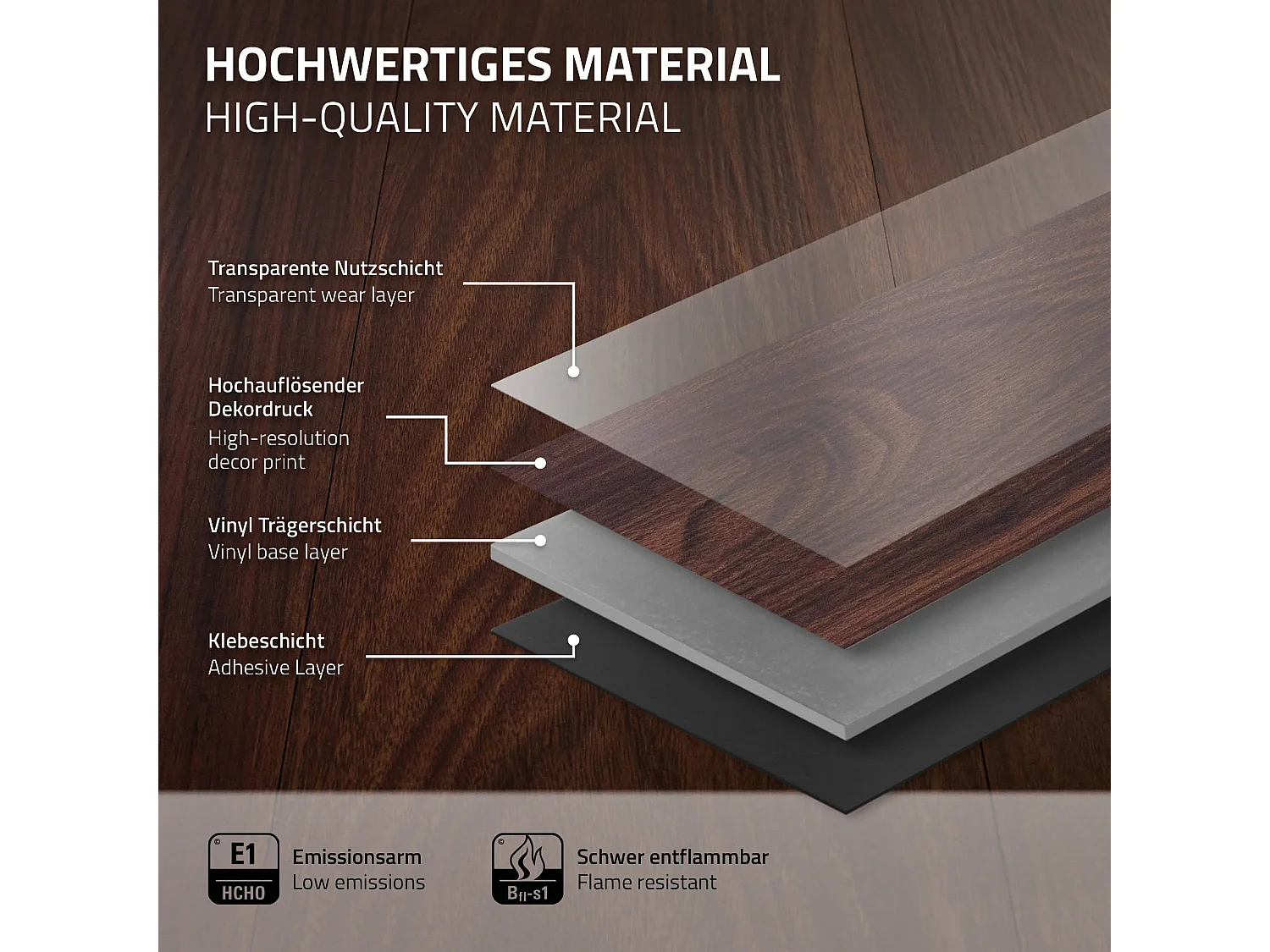 Revêtement de sol autocollant en PVC vinyle 11,15m²/80 planches 91,5 cm x 15,3 cm rouge-brun aspect noyer antidérapant résistant à l'eau et l'abrasion