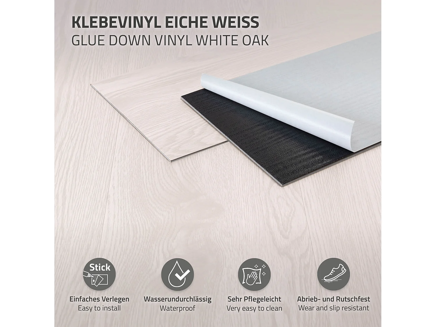 Revêtement de sol autocollant en PVC vinyle 8,92m²/64 planches 91,5 cm x 15,3 cm blanc aspect chêne antidérapant résistant à l'eau l'abrasion