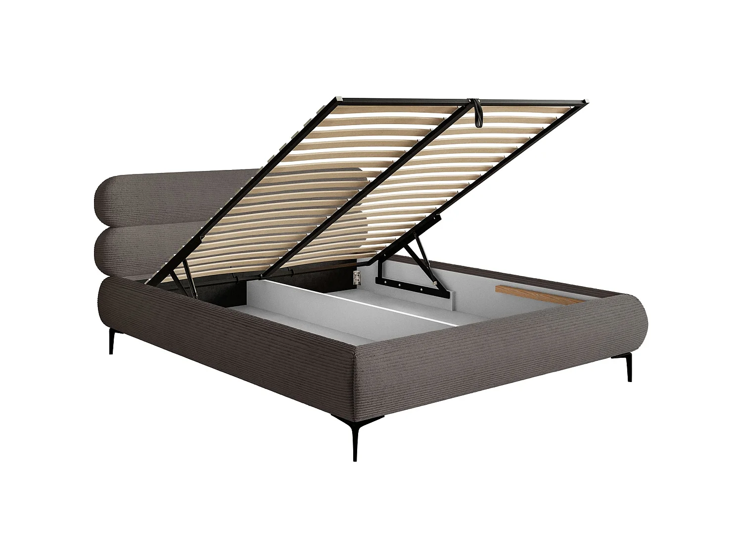Lit tapissé 160x200 – rangement – velours côtelé – gris – ROULE CORD