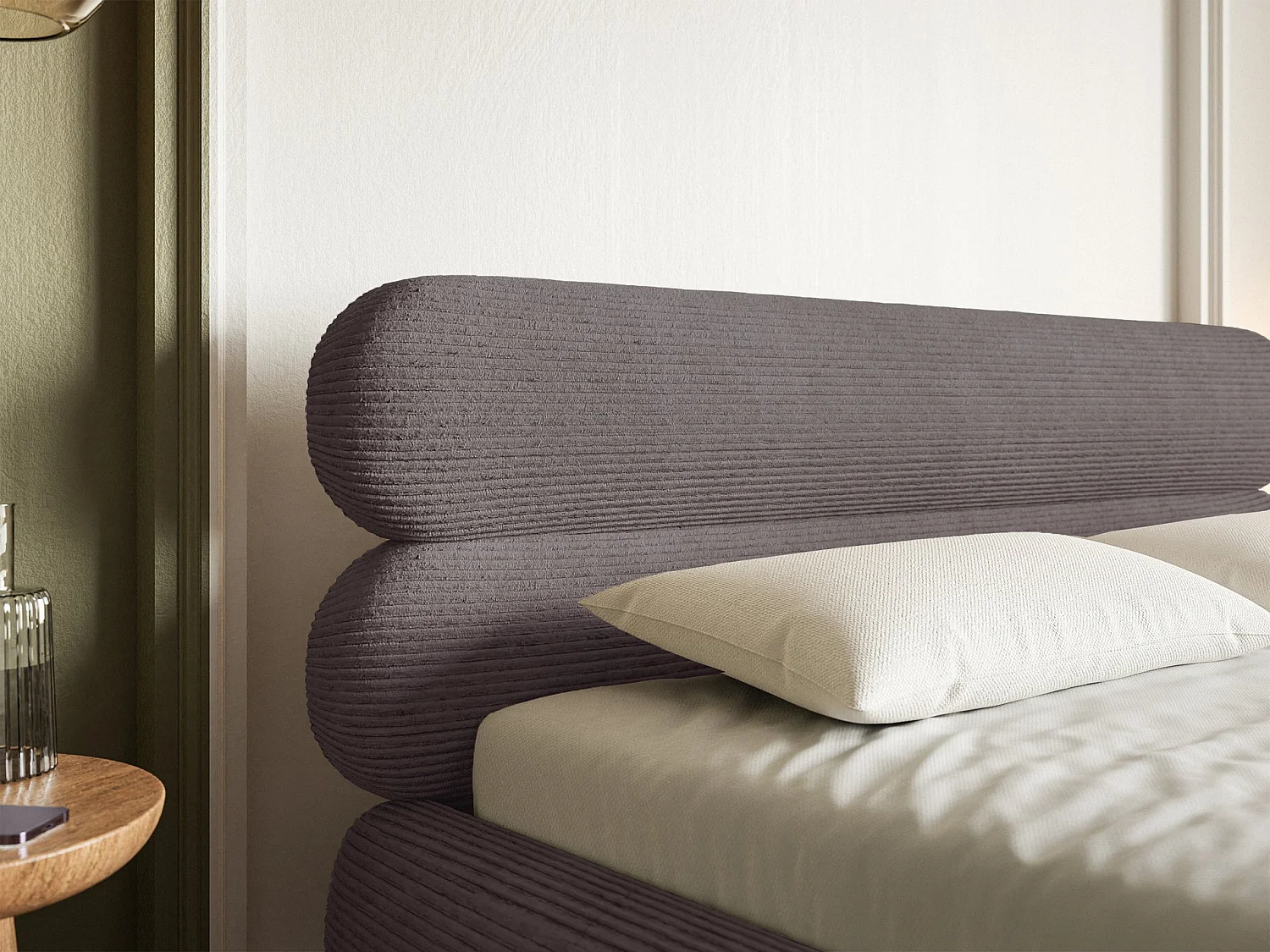 Lit tapissé 140x200 – rangement – velours côtelé – brun – ROULE CORD