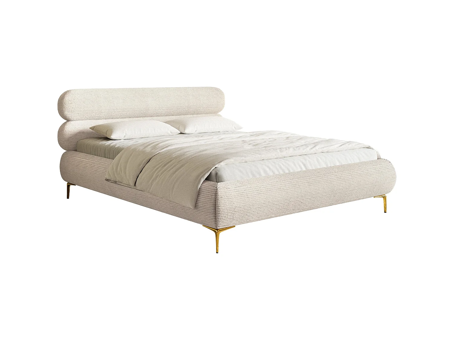 Lit tapissé 140x200 – rangement – velours côtelé – beige clair – ROULE CORD