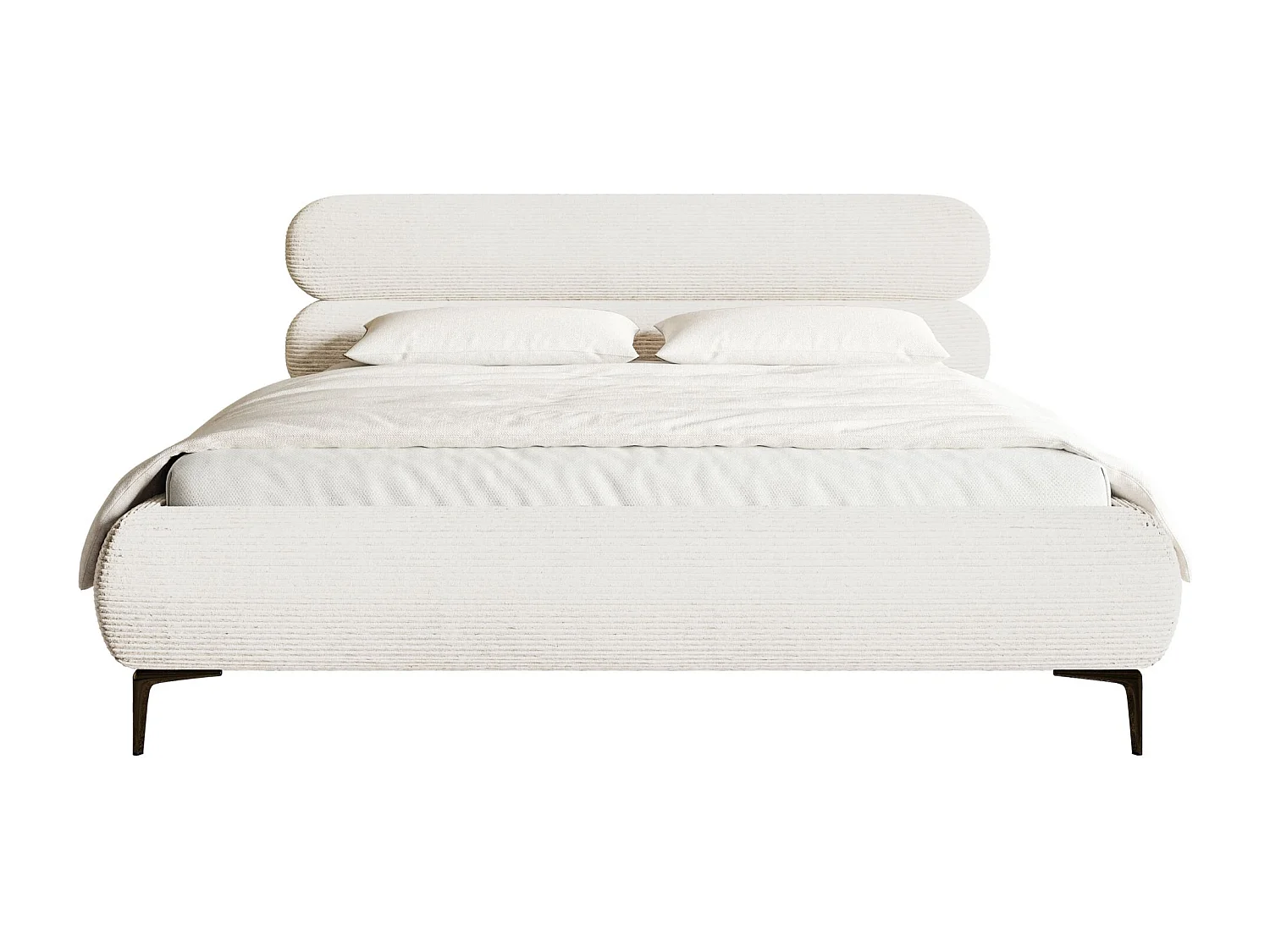 Lit tapissé 160x200 – rangement – velours côtelé – crème – ROULE CORD