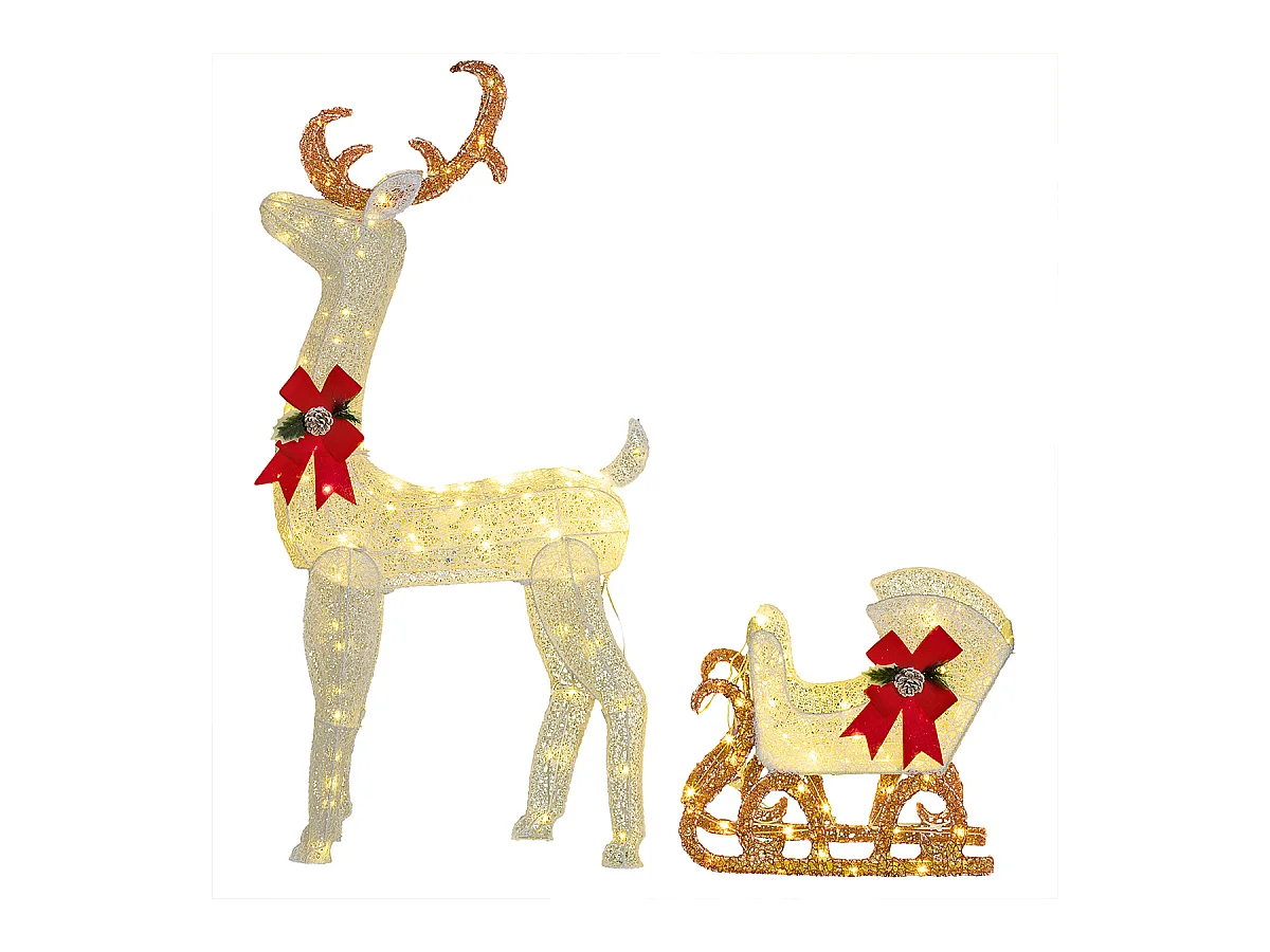 Weihnachtsbeleuchtung LED Rentier und Schlitten Weihnachtsdeko mit 170 Lichtern Weihnachtshirsch Weiß