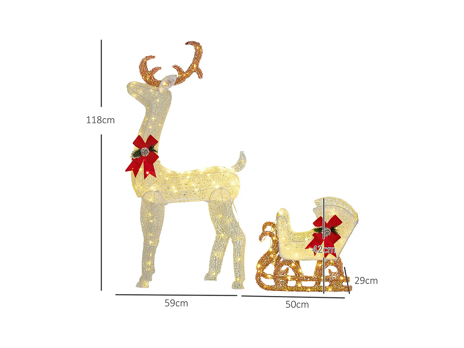 Weihnachtsbeleuchtung LED Rentier und Schlitten Weihnachtsdeko mit 170 Lichtern Weihnachtshirsch Weiß