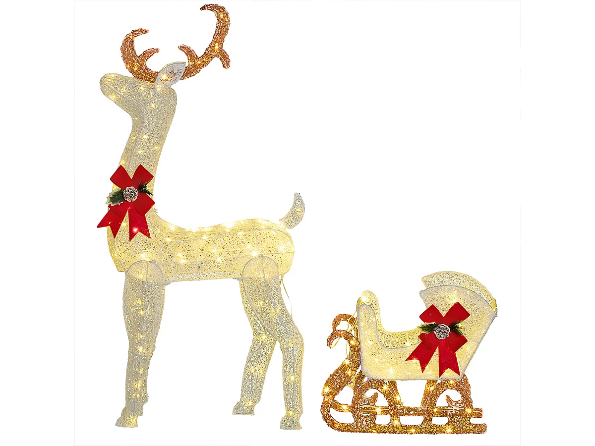 Weihnachtsbeleuchtung LED Rentier und Schlitten Weihnachtsdeko mit 170 Lichtern Weihnachtshirsch Weiß