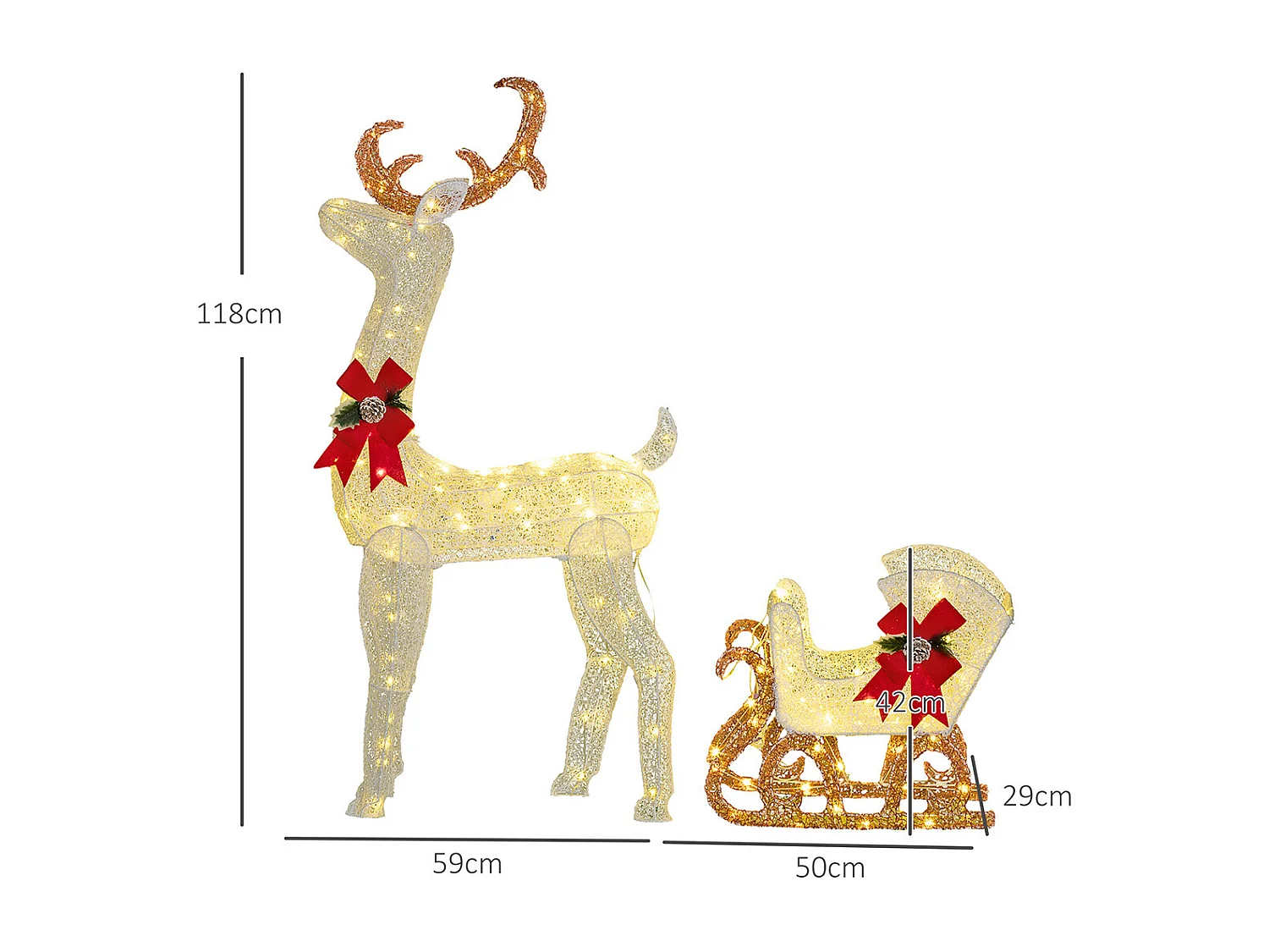 Weihnachtsbeleuchtung LED Rentier und Schlitten Weihnachtsdeko mit 170 Lichtern Weihnachtshirsch Weiß