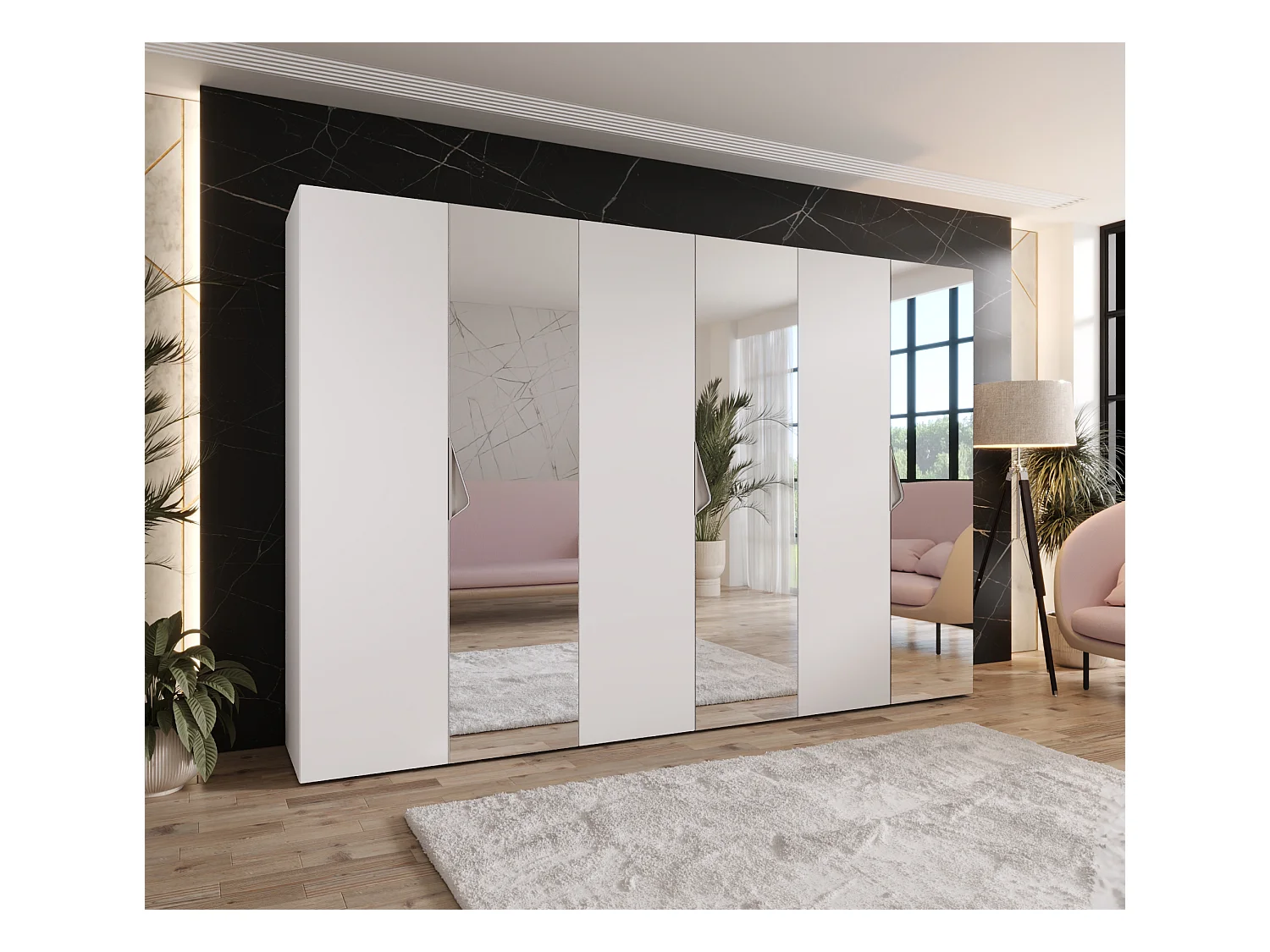 Armoire à portes battantes Sandi 2 300 (100x3) / 202 / 52 (Blanc + poignées: Cachemire)