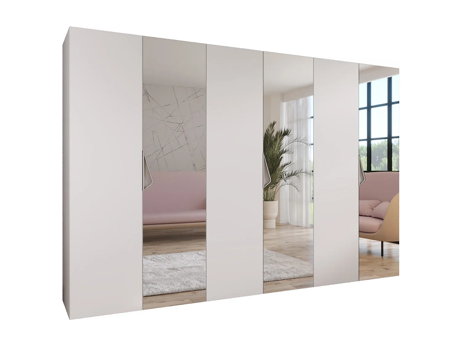 Armoire à portes battantes Sandi 2 300 (100x3) / 202 / 52 (Blanc + poignées: Cachemire)