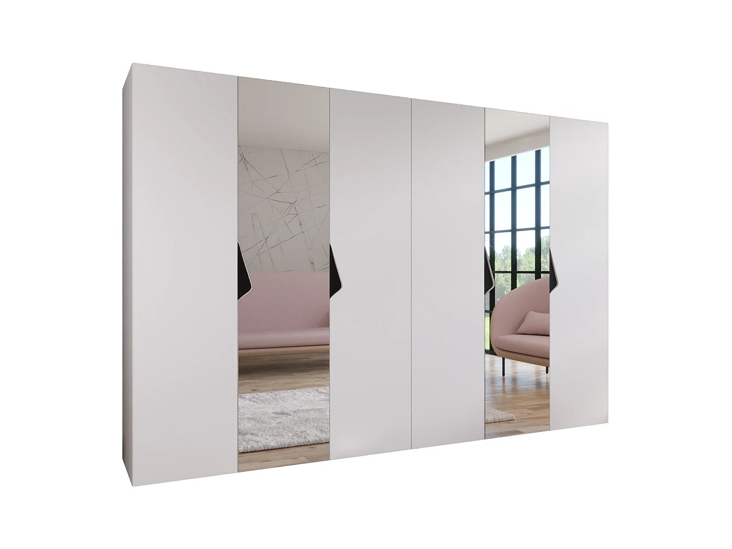 Drehtürenschrank Sandi 2 300 (150x2) / 202 / 52 (Weiß + Griffe: Schwarz)