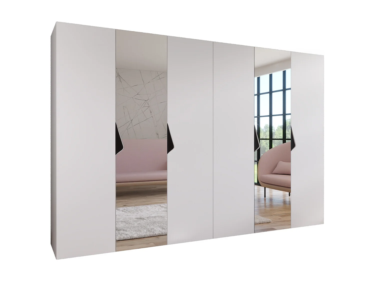 Armoire à portes battantes Sandi 2 300 (150x2) / 202 / 52 (Blanc + poignées: Noir)