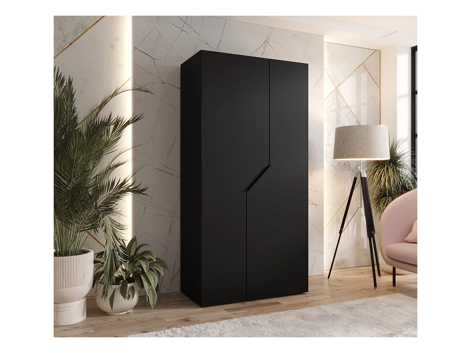 Drehtürenschrank Andrew 1 100 / 202 / 52 (Schwarz + Griffe: Schwarz)